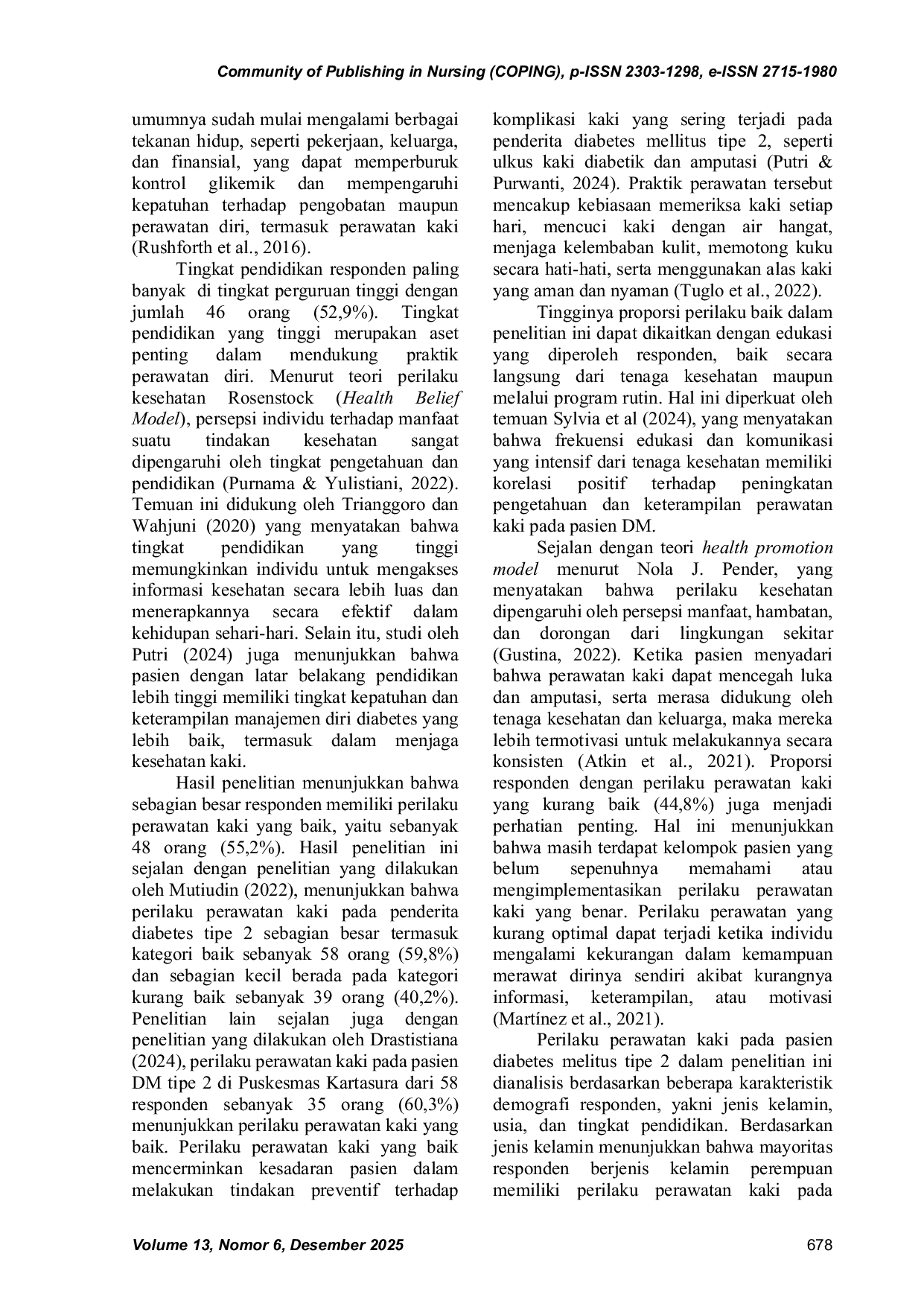 JURIS Gambaran Perilaku Perawatan Kaki Pada Pasien Diabetes Mellitus Tipe 2 Di Puskesmas Iii Denpasar Utara