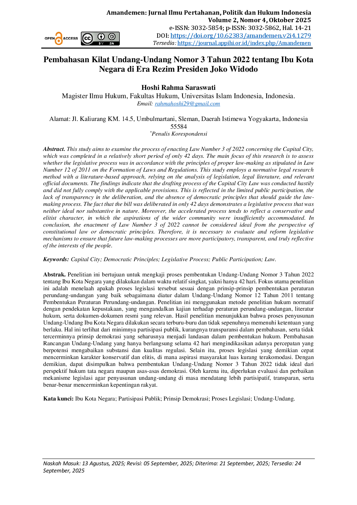 juris Pembahasan Kilat Undang Undang Nomor 3 Tahun 2022 tentang Ibu Kota Negara di Era Rezim Presiden Joko Widodo