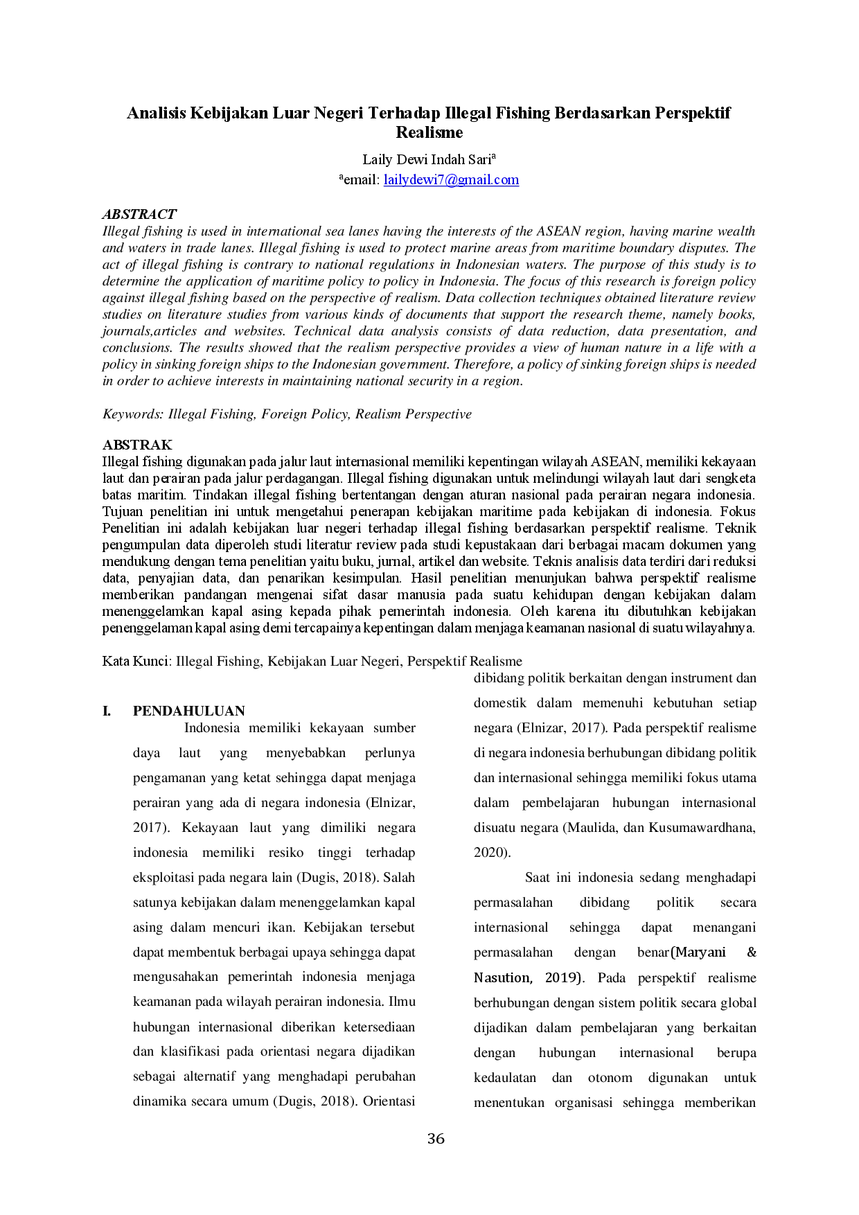 juris Analisis Kebijakan Luar Negeri Terhadap Illegal Fishing Berdasarkan Perspektif Realisme