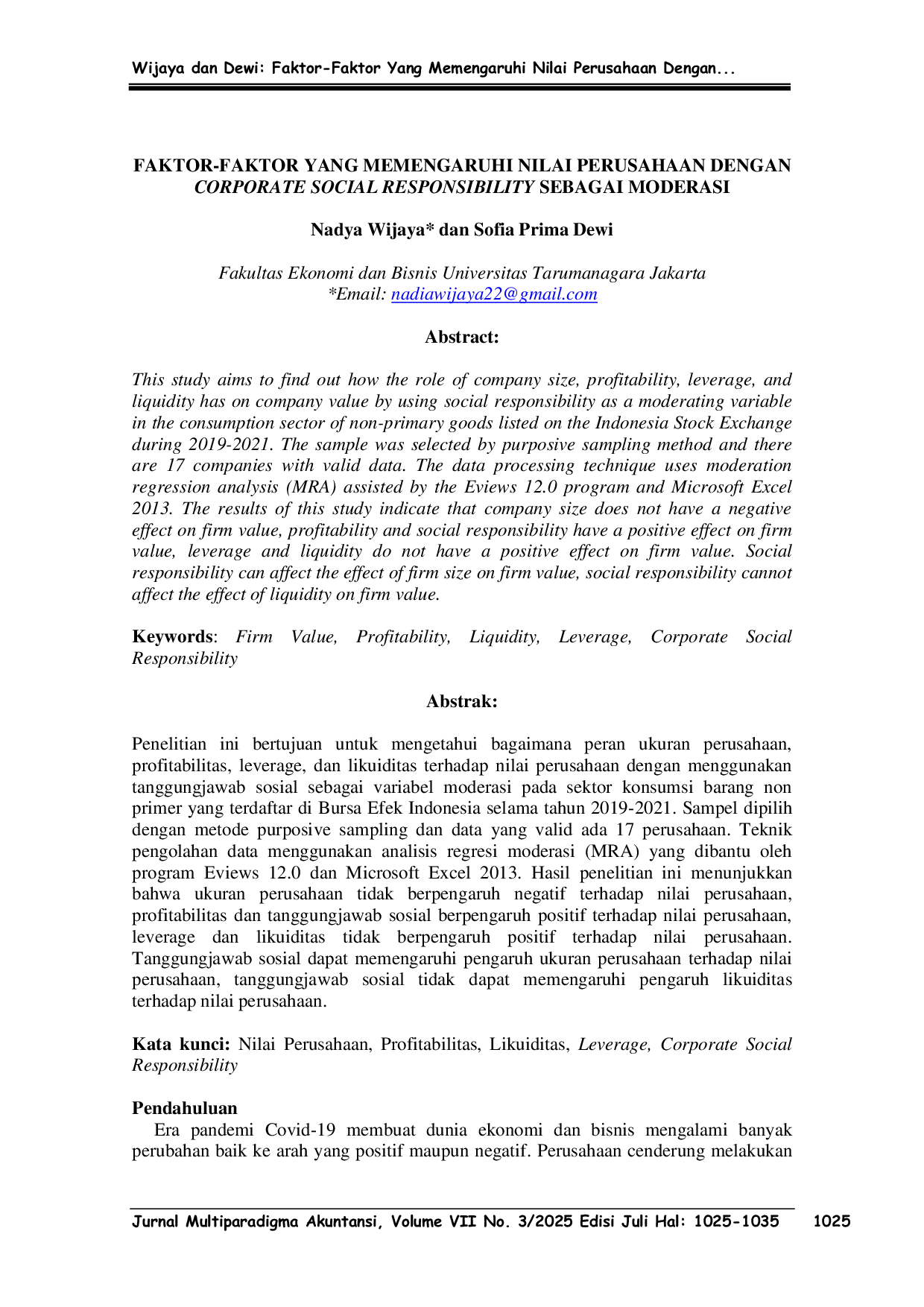JURIS Faktor Faktor Yang Mempengaruhi Nilai Perusahaan Dengan Corporate Social Responsibility Sebagai Moderasi