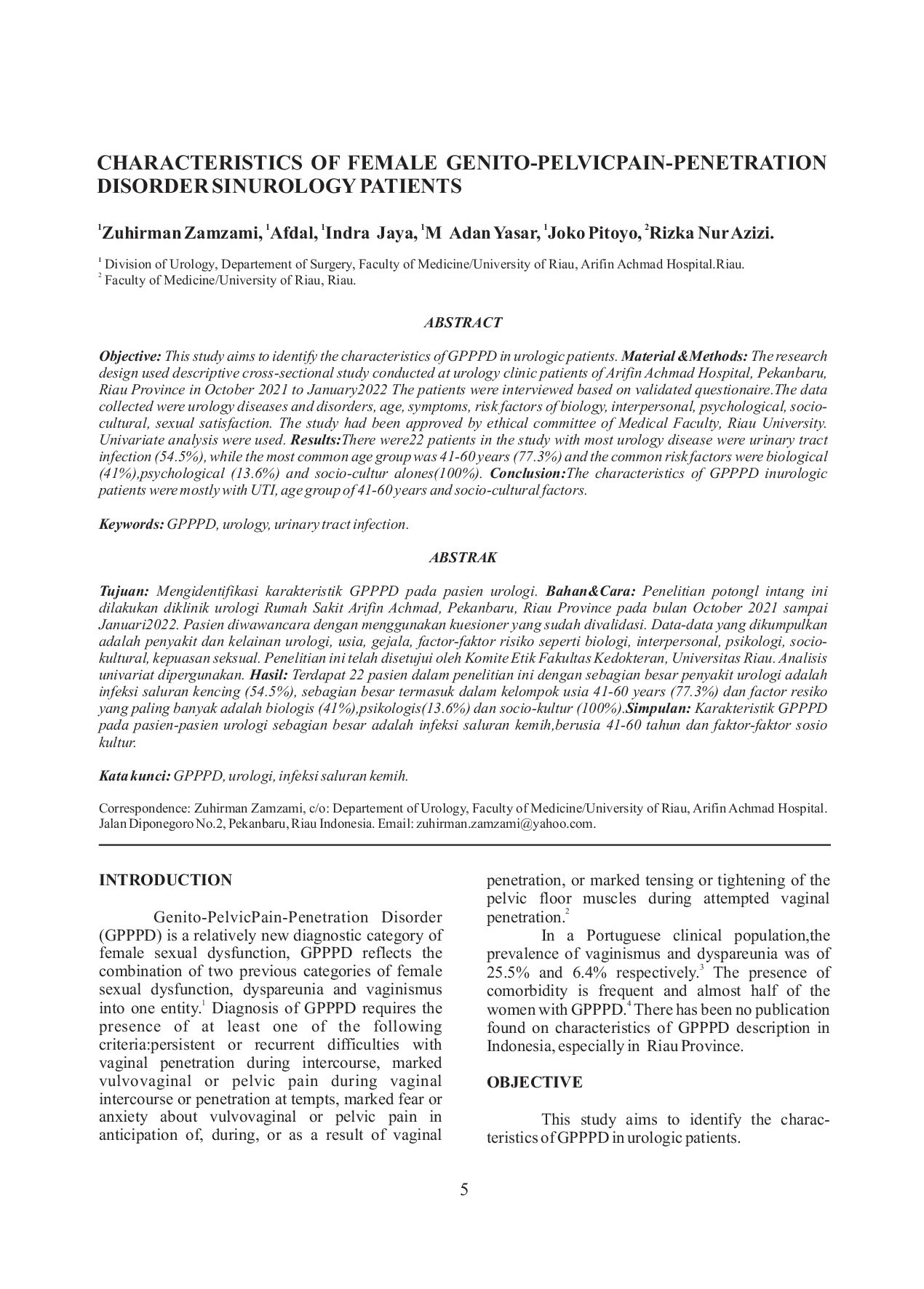 JURIS Characteristics Of Female Genito Pelvicpain Penetration Disorder Sinurology Patients