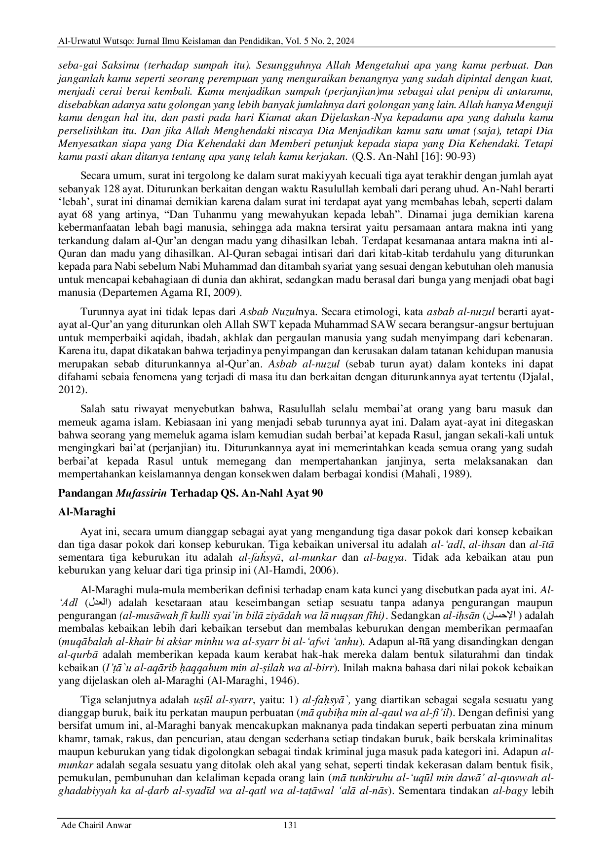 JURIS Pendidikan Karakter dalam Al Qur an Studi Atas QS An Nahl Ayat 90 93