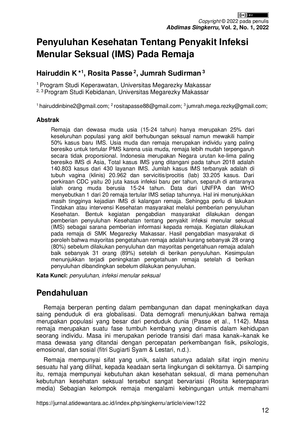 JURIS Penyuluhan Kesehatan Tentang Penyakit Infeksi Menular Seksual IMS Pada Remaja