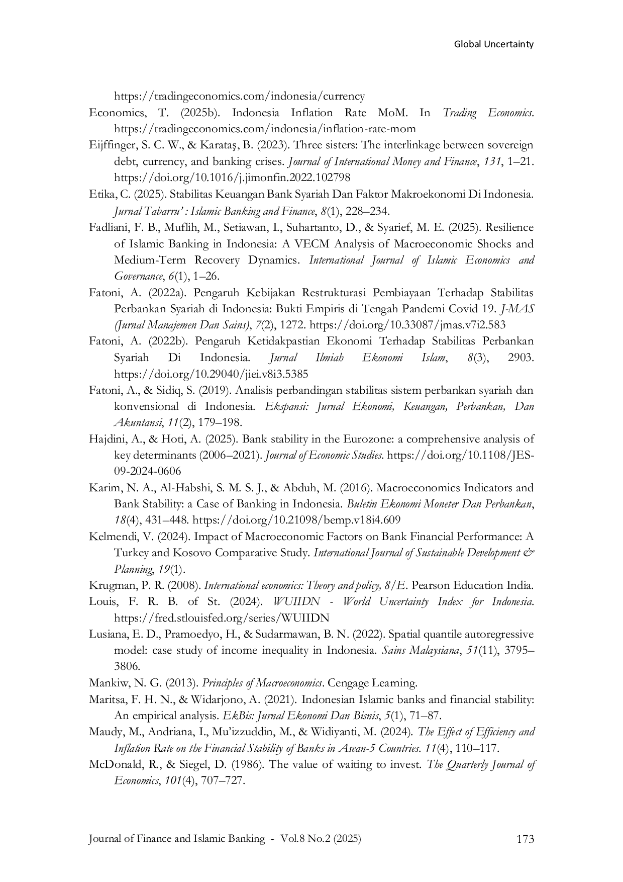 JURIS Global Uncertainty in Moderating Macroeconomics on Banking Stability in Islamic Commercial Banks in Indonesia