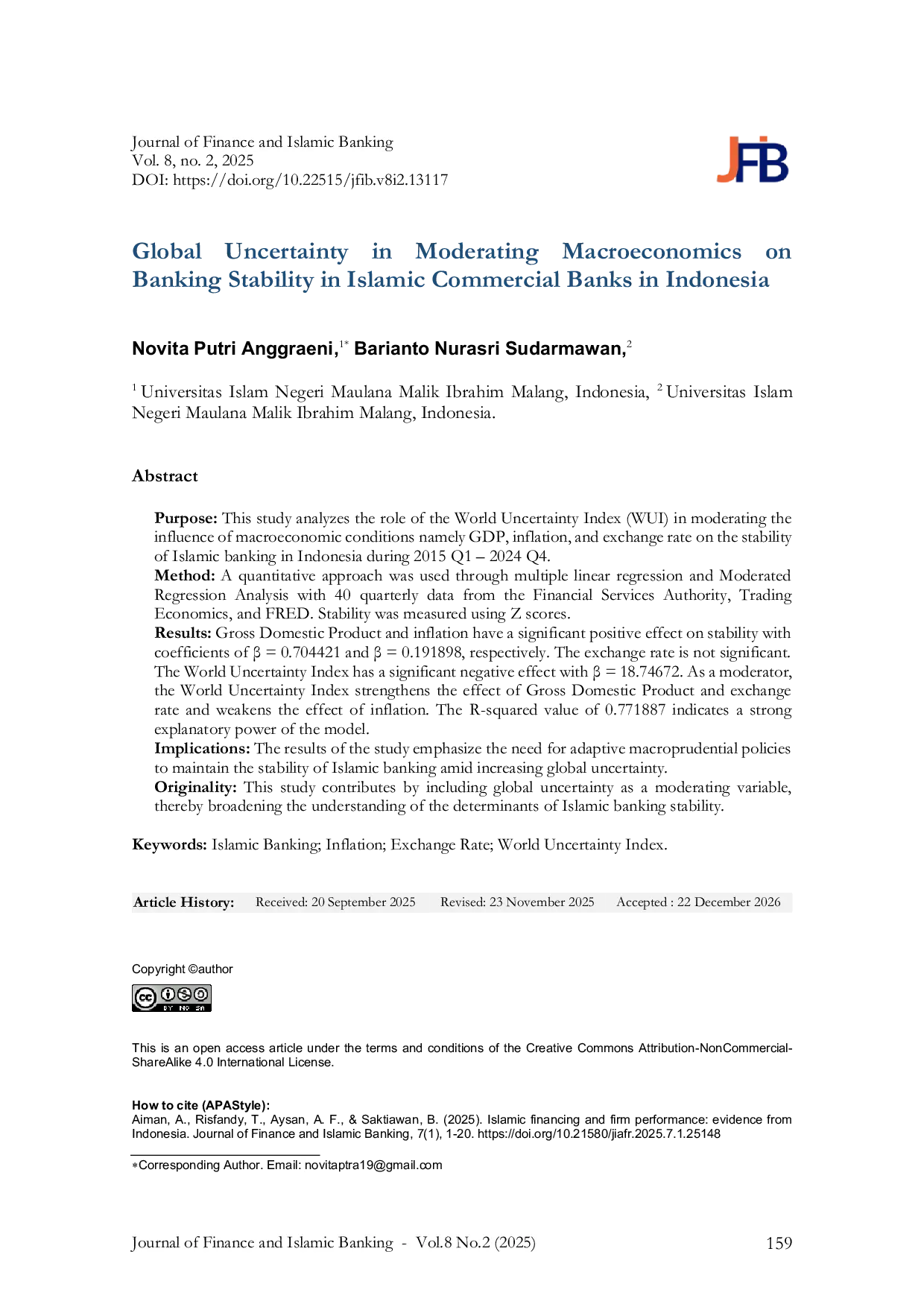 JURIS Global Uncertainty in Moderating Macroeconomics on Banking Stability in Islamic Commercial Banks in Indonesia