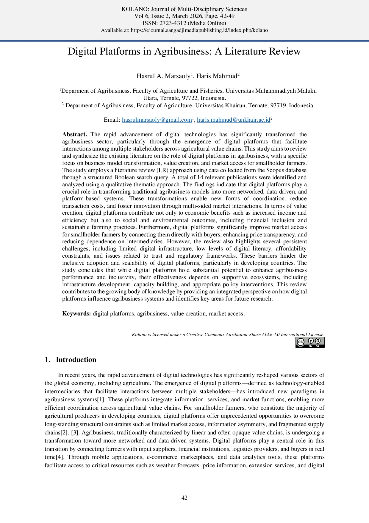 JURIS Digital Platforms in Agribusiness A Literature Review