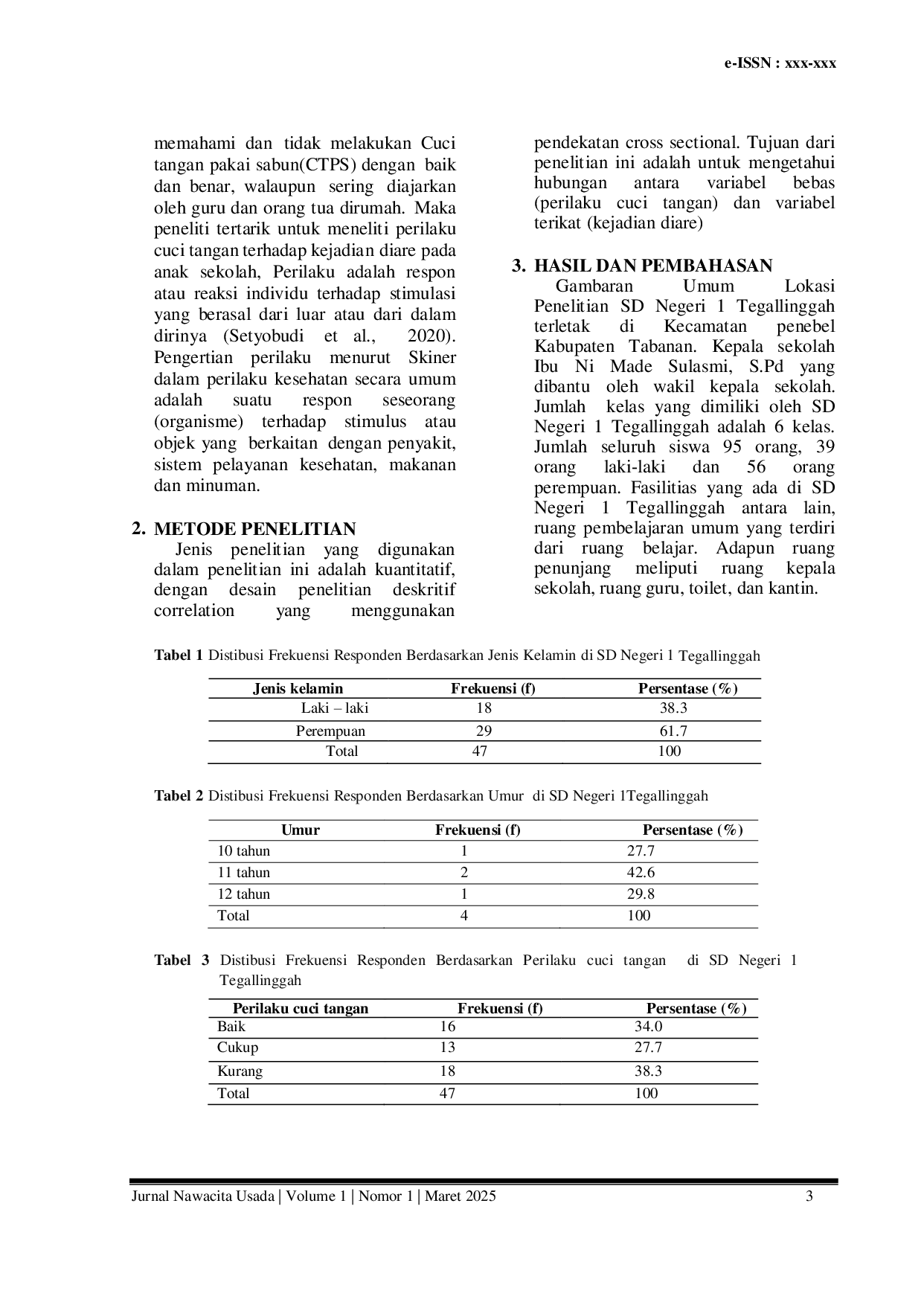 JURIS Hubungan Perilaku Cuci Tangan Dengan Kejadian Diare Pada Anak Sekolah Di Sd Negeri 1 Tegallinggah