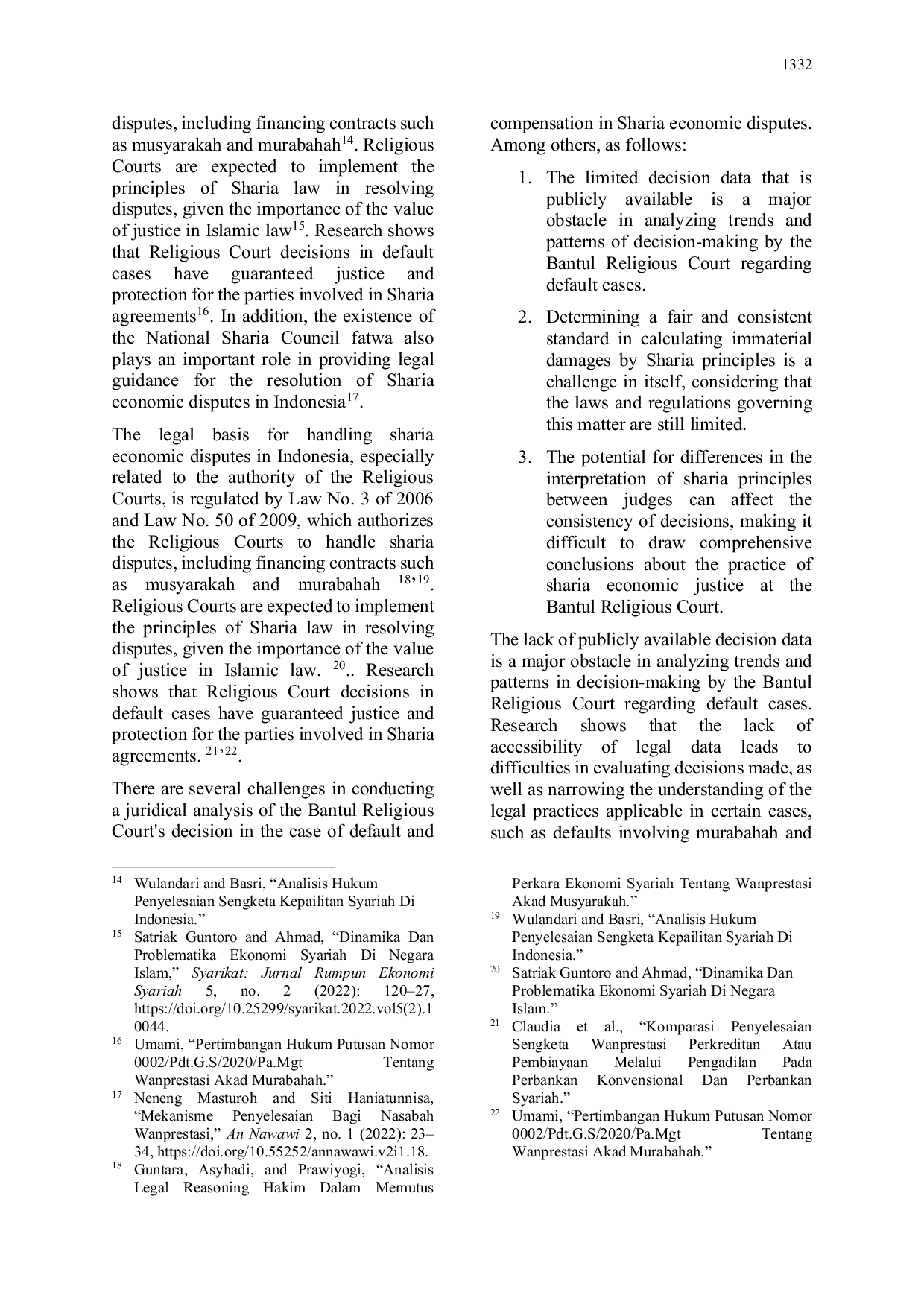 JURIS Legal Analysis of the Decision of the Bantul Religious Court in the Case of Default and Compensation in the Sharia Economic Dispute