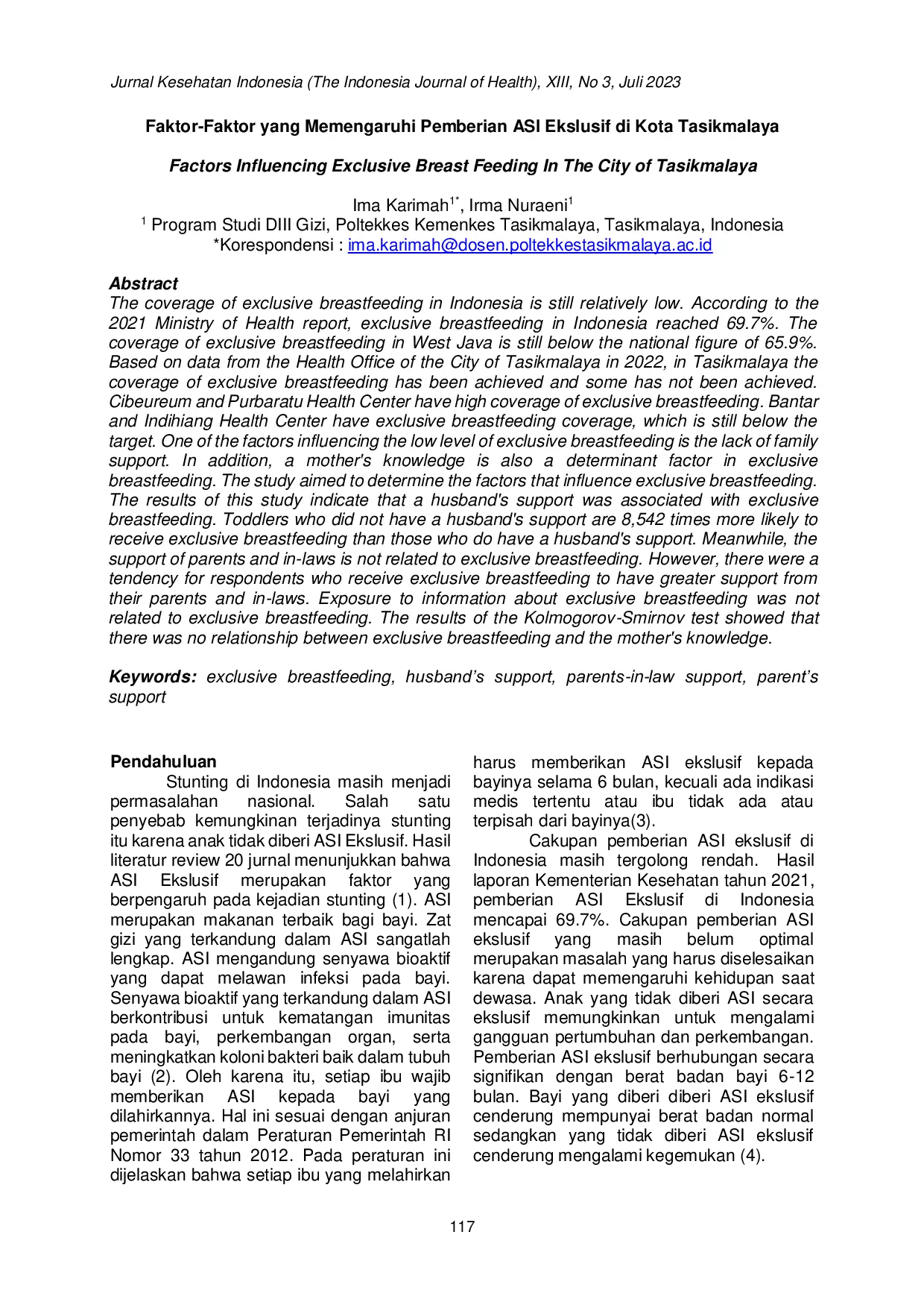 JURIS Faktor Faktor Yang Memengaruhi Pemberian ASI Eksklusif Di Kota Tasikmalaya