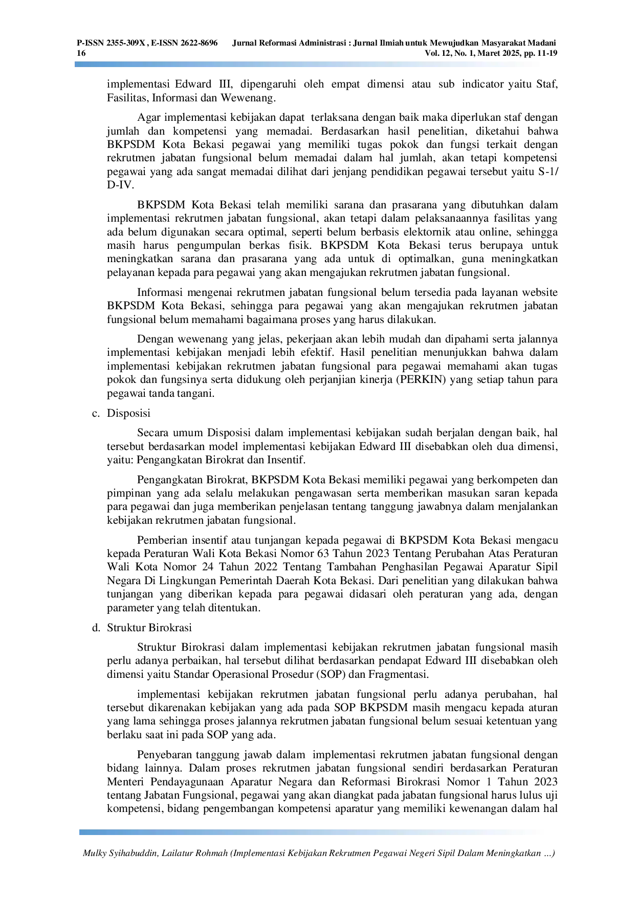 JURIS Implementasi Kebijakan Rekrutmen Pegawai Negeri Sipil Dalam Meningkatkan Jabatan Fungsional di Badan Kepegawaian dan Pengembangan Sumber Daya Manusia Kota Bekasi