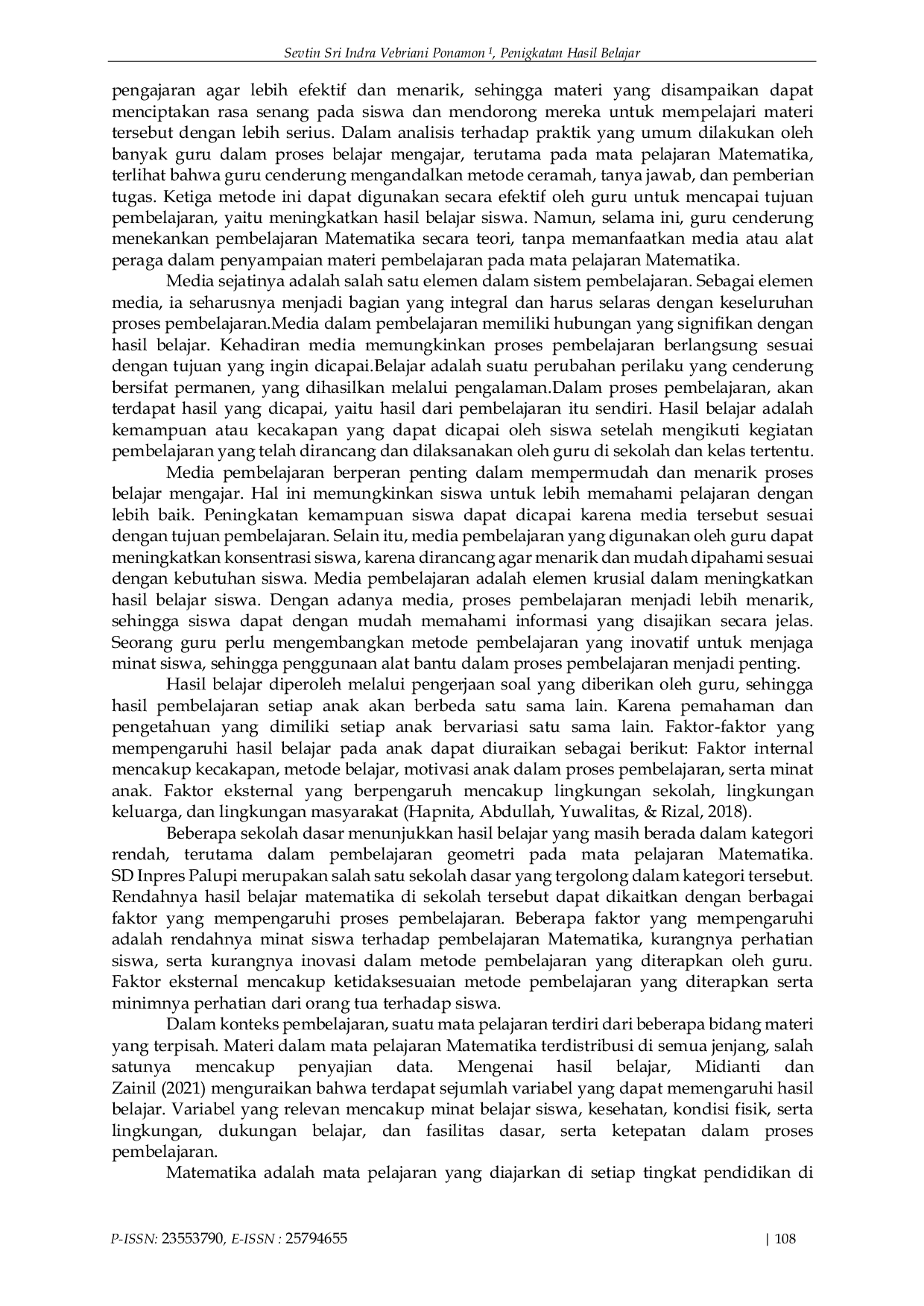 JURIS Peningkatan Hasil Belajar Siswa Pada Materi Geometri Dengan Menggunakan Media Gambar Di Kelas II Sd Inpres Palupi