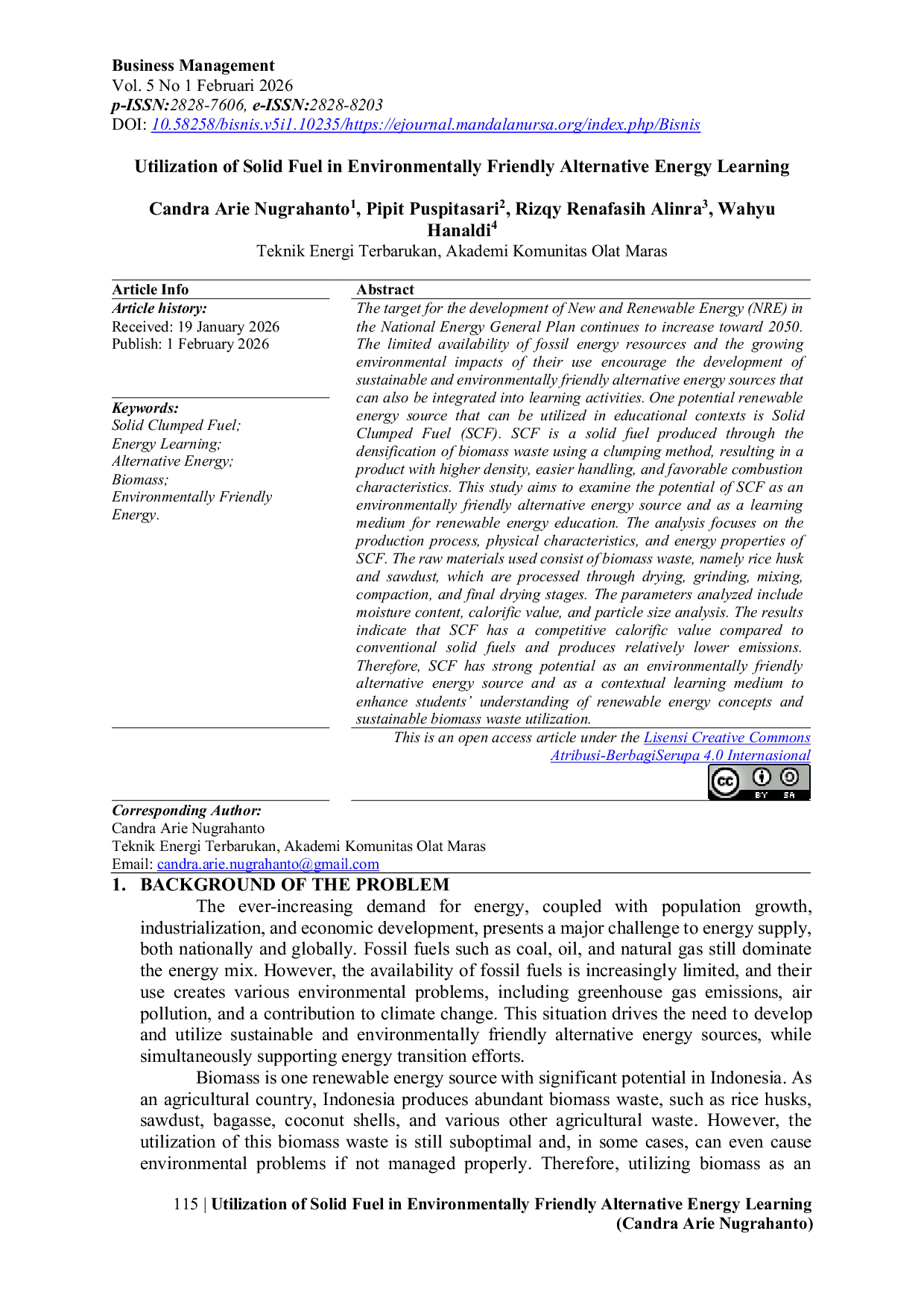 JURIS Utilization of Solid Fuel in Environmentally Friendly Alternative Energy Learning