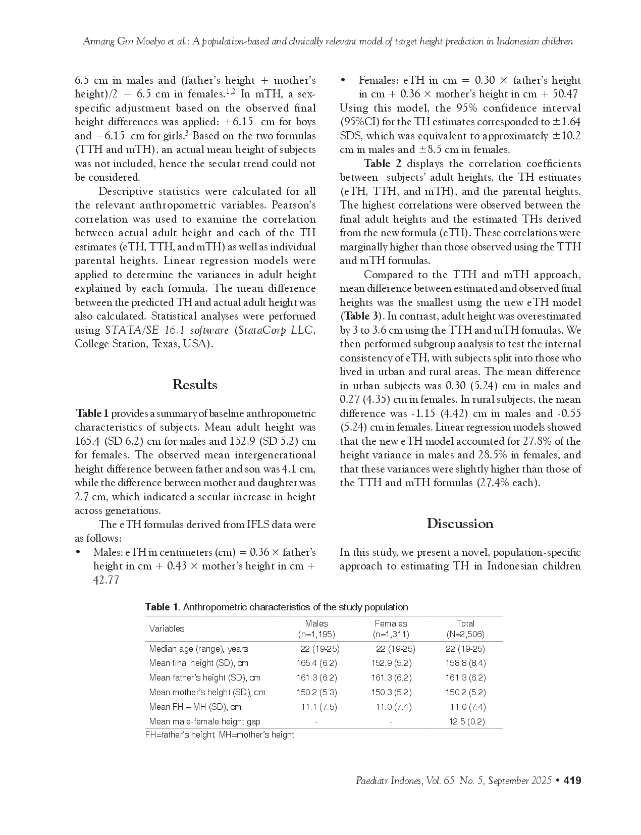 juris Target height prediction in Indonesian children a population based and clinically relevant model