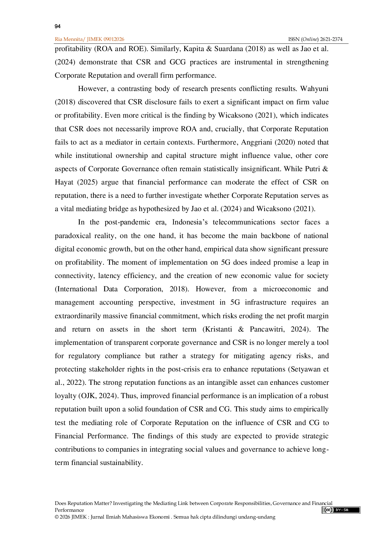 JURIS Does Reputation Matter Investigating the Mediating Link between Corporate Responsibilities Governance and Financial Performance