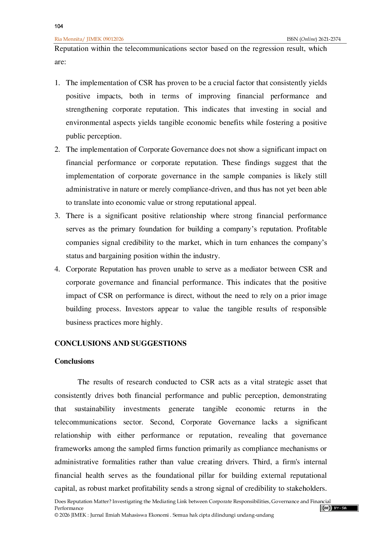 JURIS Does Reputation Matter Investigating the Mediating Link between Corporate Responsibilities Governance and Financial Performance