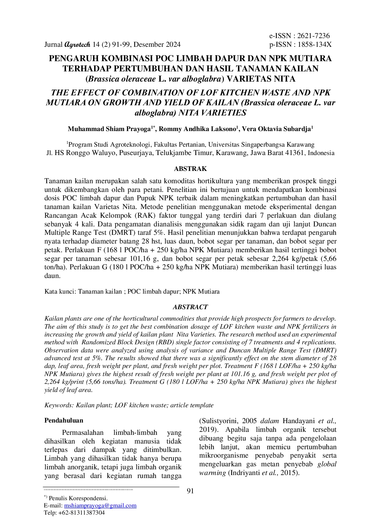 JURIS Pengaruh Kombinasi Poc Limbah Dapur Dan Npk Mutiara Terhadap Pertumbuhan Dan Hasil Tanaman Kailan Brassica Oleraceae L Var Alboglabra Varietas Nita