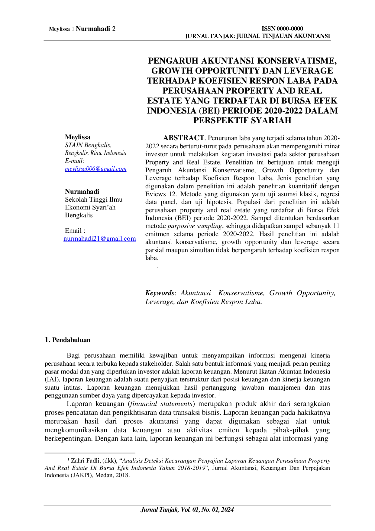 JURIS Pengaruh Akuntansi Konservatisme Growth Opportunity dan Leverage Terhadap Koefisien Respon Laba pada Perusahaan Property and Real Estate yang Terdaftar di Bursa Efek Indonesia BEI Periode 2020 202