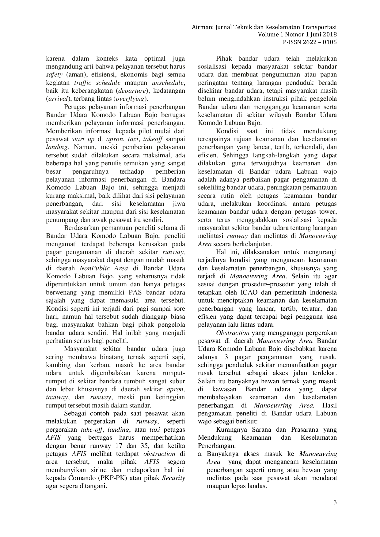 JURIS Analisa Standar Keamanan terhadap Keselamatan Penerbangan di Bandar Udara Komodo Labuan Bajo