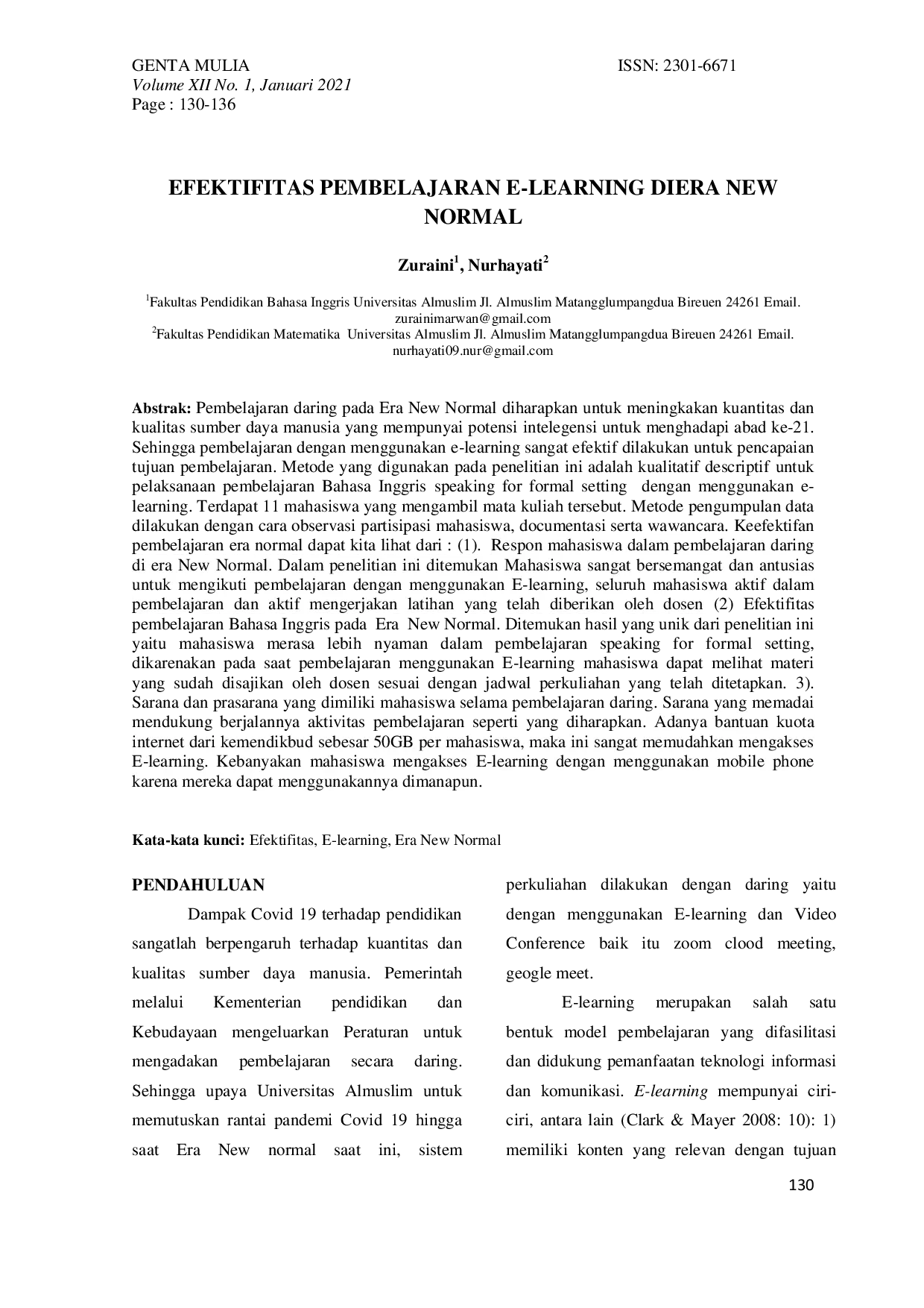 JURIS Efektivitas Pembelajaran E Learning Di Era New Normal