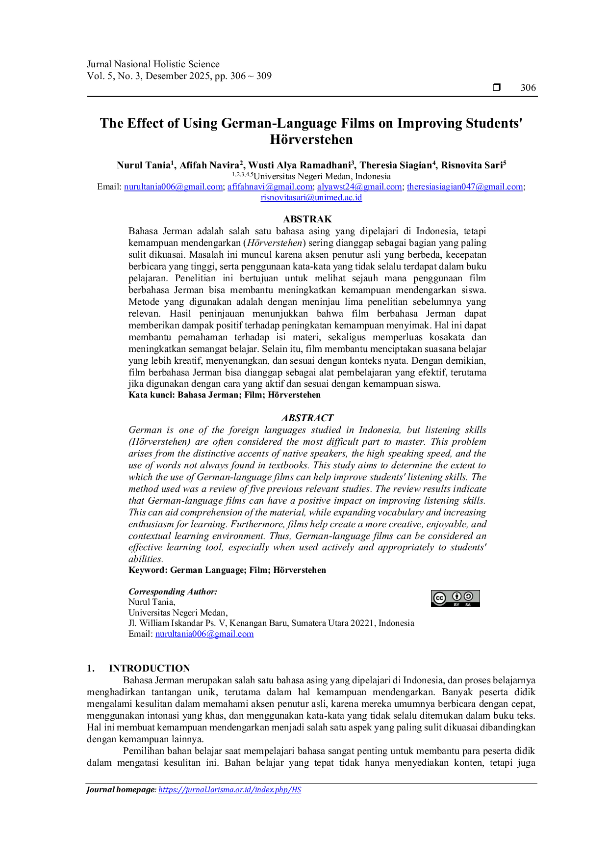 JURIS The Effect of Using German Language Films on Improving Students H rverstehen