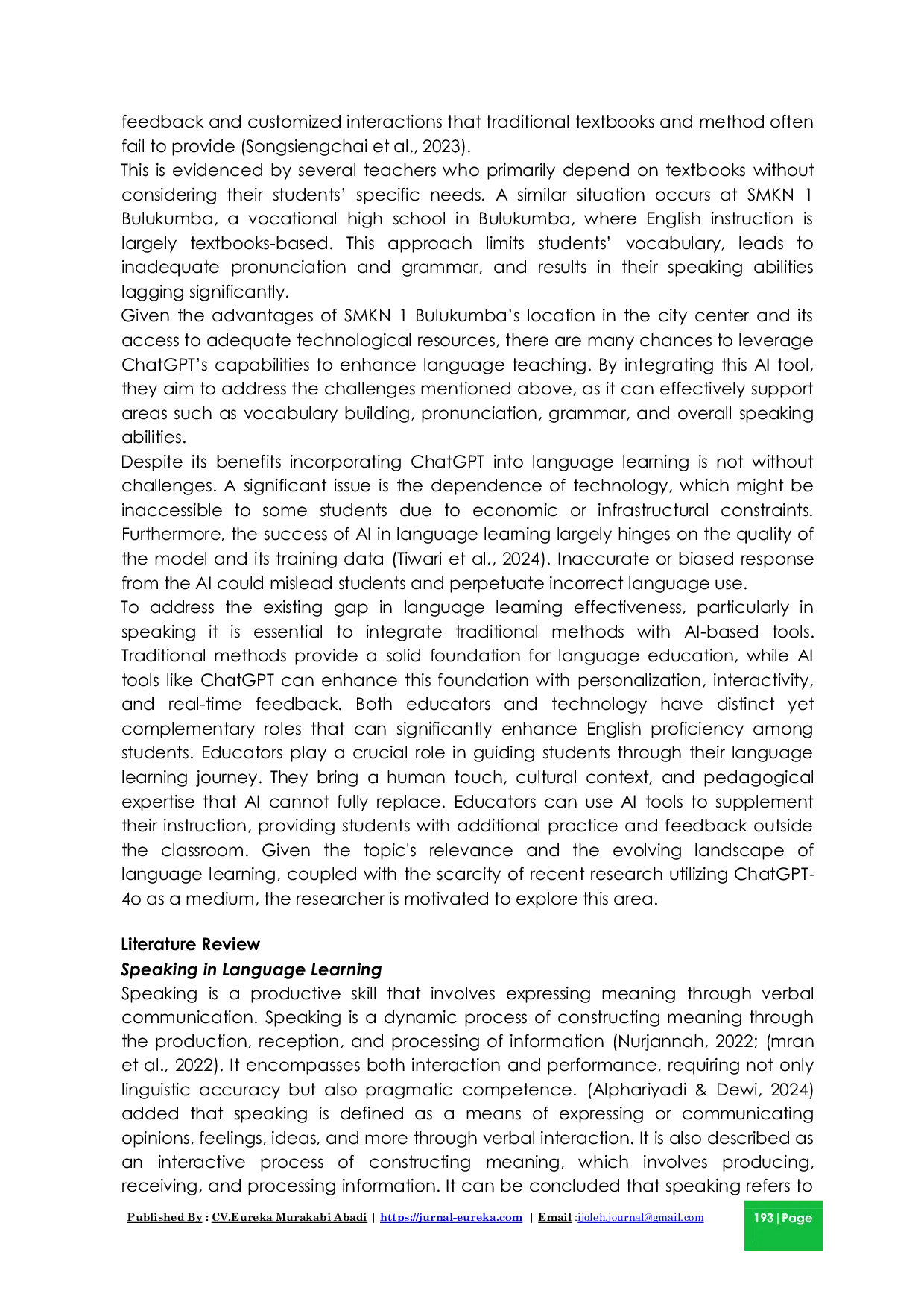 JURIS The Integration of Artificial Intelligence AI ChatGPT in Enhancing Students Speaking Ability