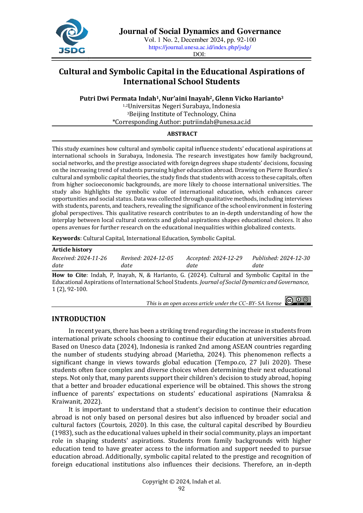 JURIS Cultural and Symbolic Capital in the Educational Aspirations of International School Students