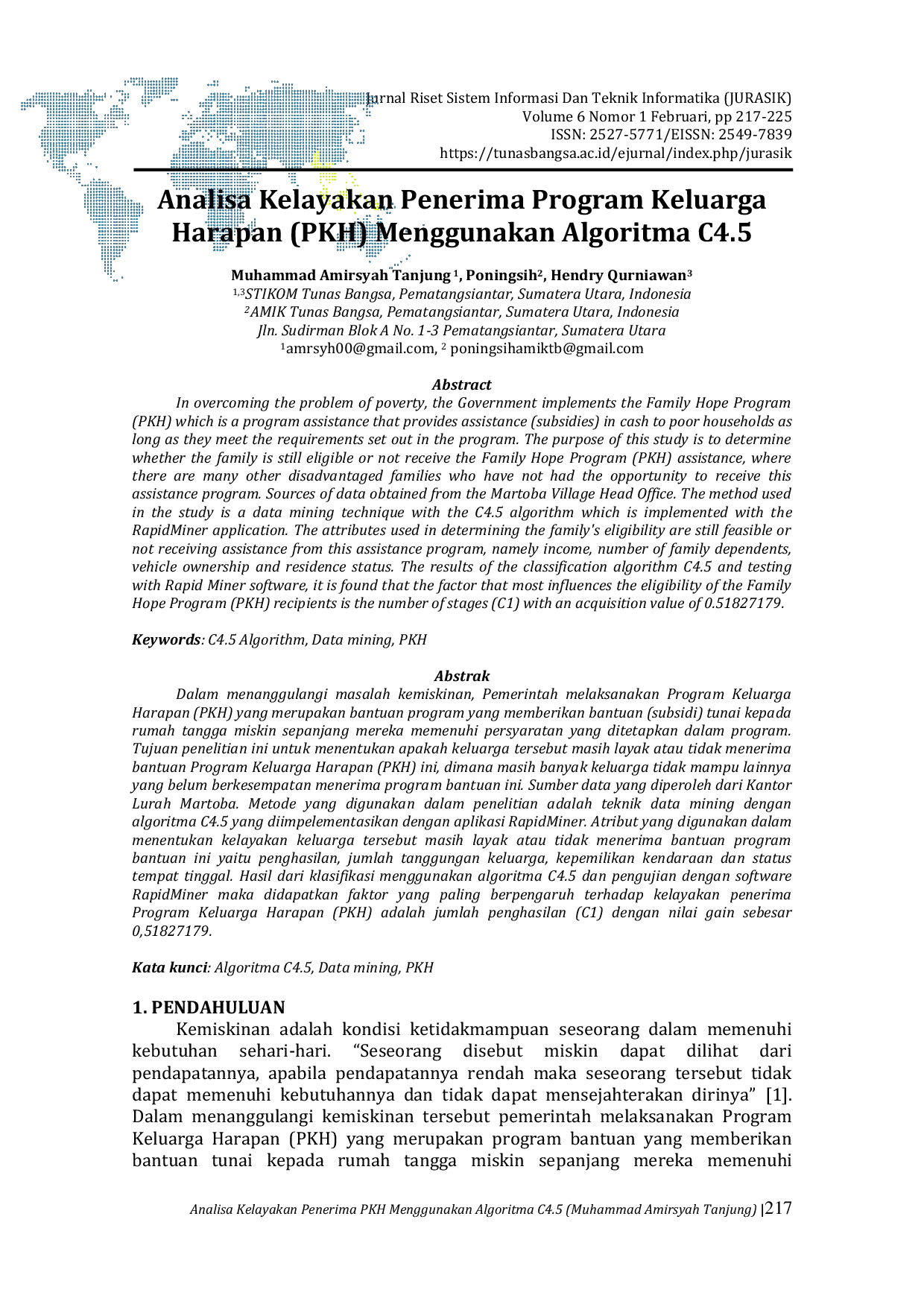 JURIS Analisa Kelayakan Penerima Program Keluarga Harapan PKH Menggunakan Algoritma C4 5