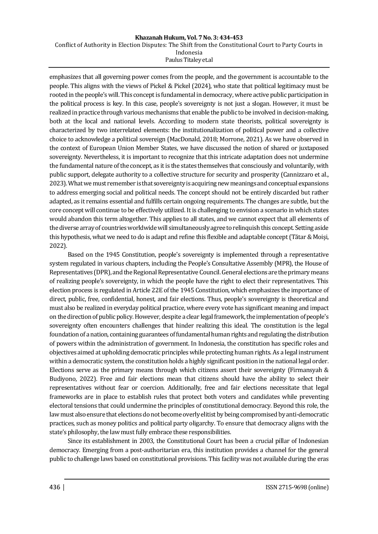 JURIS Conflict of Authority in Election Disputes The Shift from the Constitutional Court to Party Courts in Indonesia