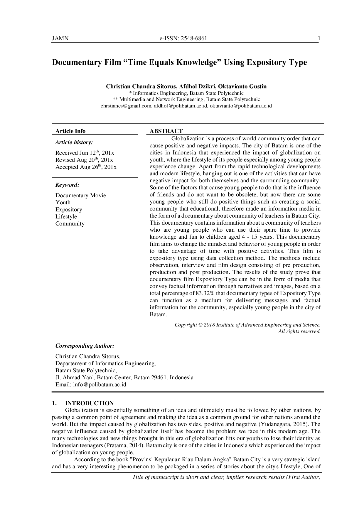 JURIS Journal Documentary Film Time Equals Knowledge Using Expository Type