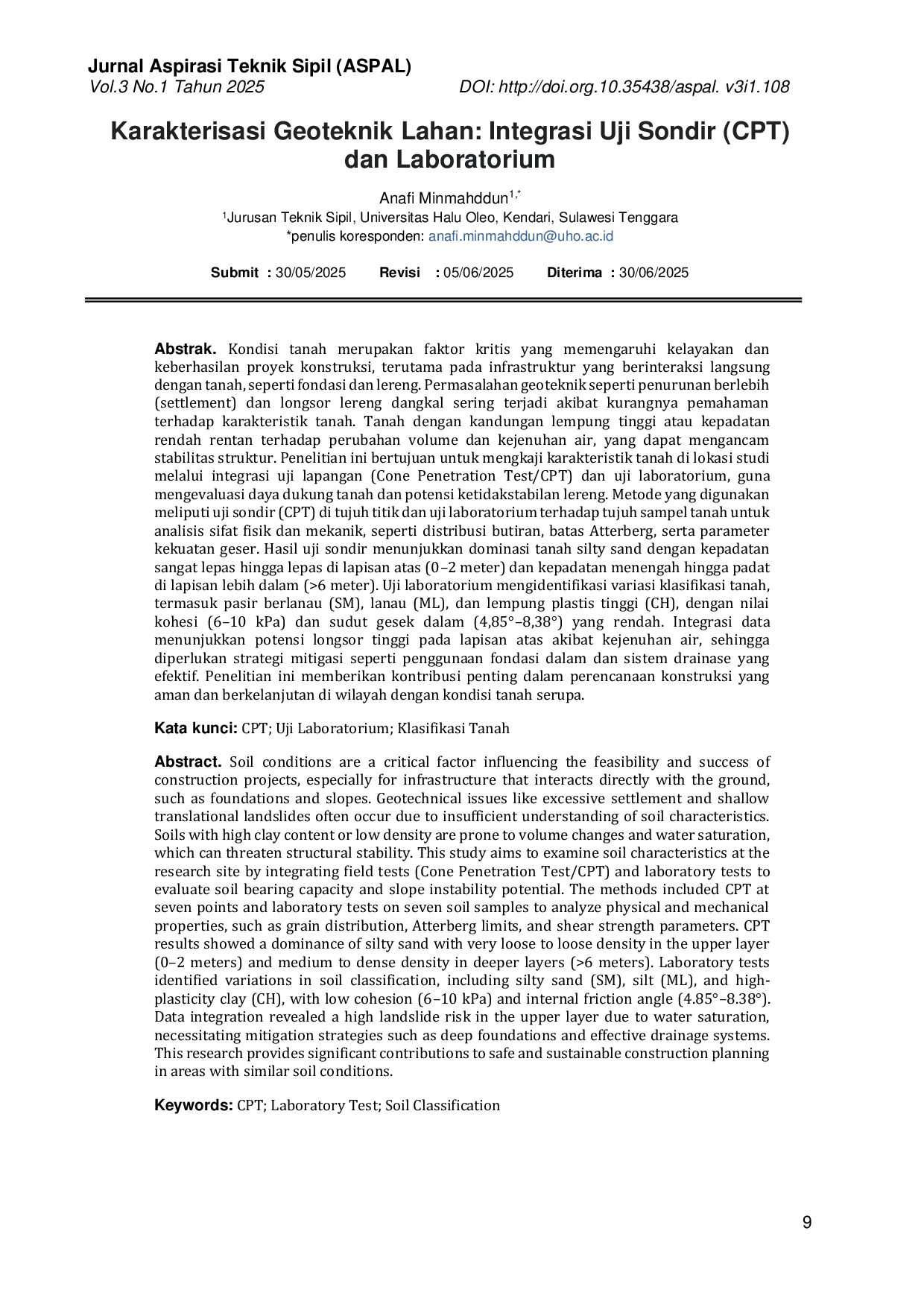 JURIS Geotechnical Characterization of Land Integration of Cone Penetration Test CPT and Laboratory Tests
