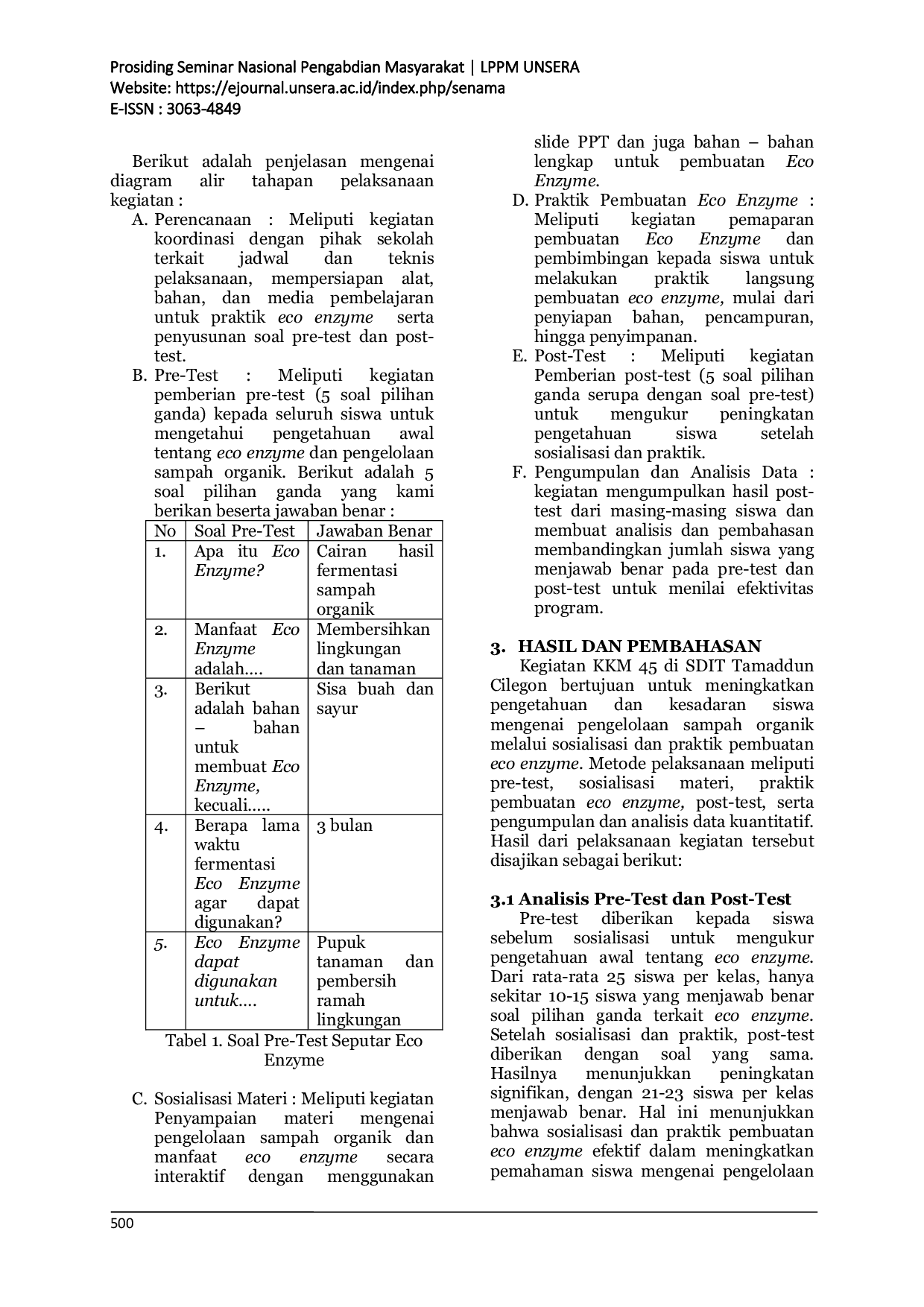 JURIS Edukasi Dan Sosialisasi Pengelolaan Sampah Ecoenzym KKM 45 UNSERA Pada Murid SDIT TAMADDUN Cilegon