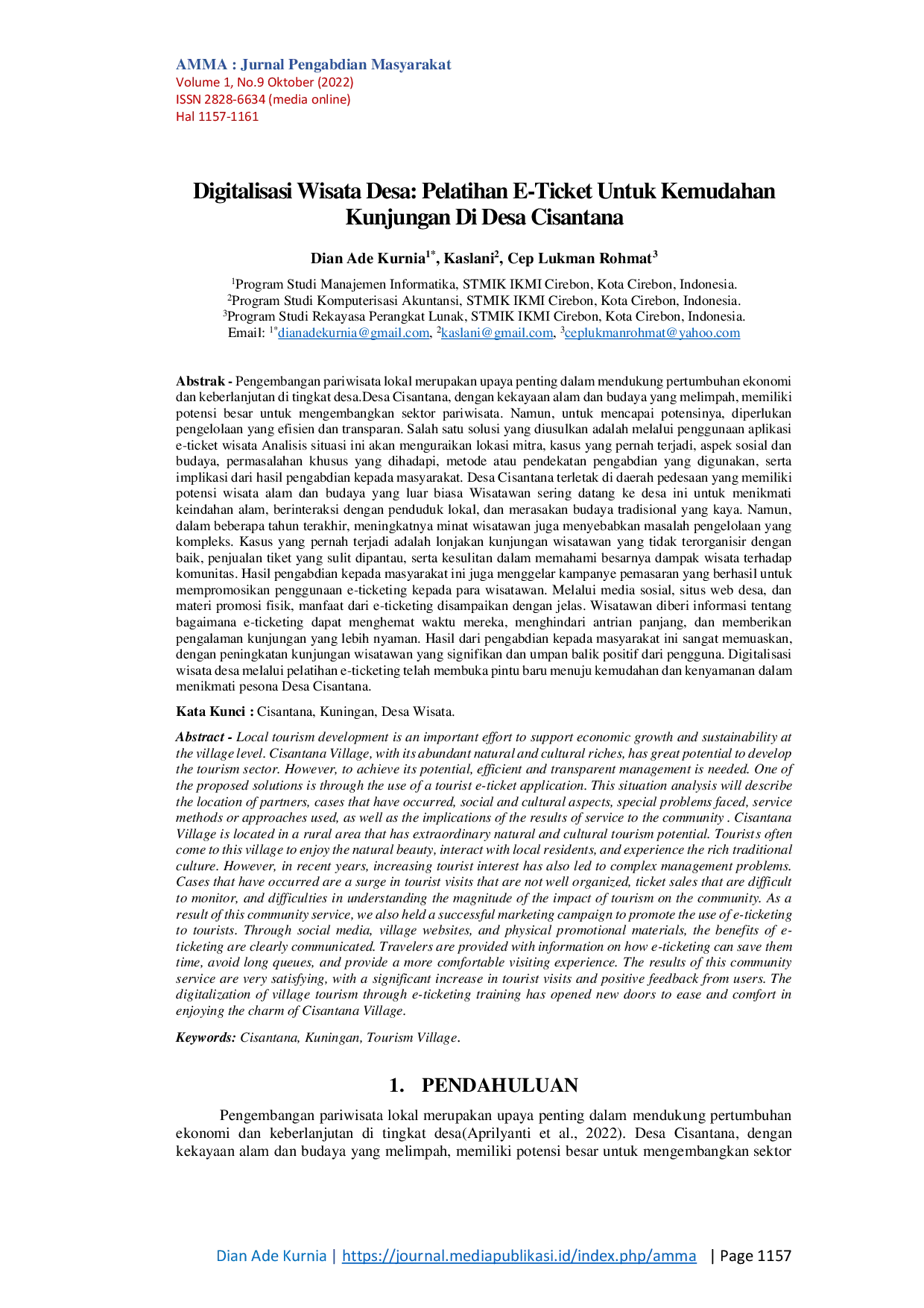 JURIS Digitalisasi Wisata Desa Pelatihan E Ticket Untuk Kemudahan Kunjungan Di Desa Cisantana