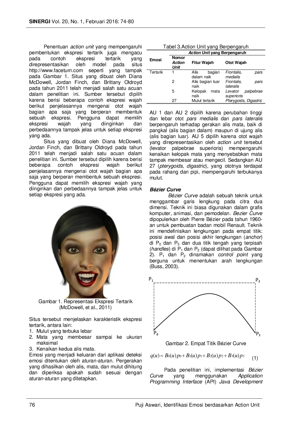 juris Identifikasi Emosi Berdasarkan Action Unit Menggunakan Metode B zier Curve