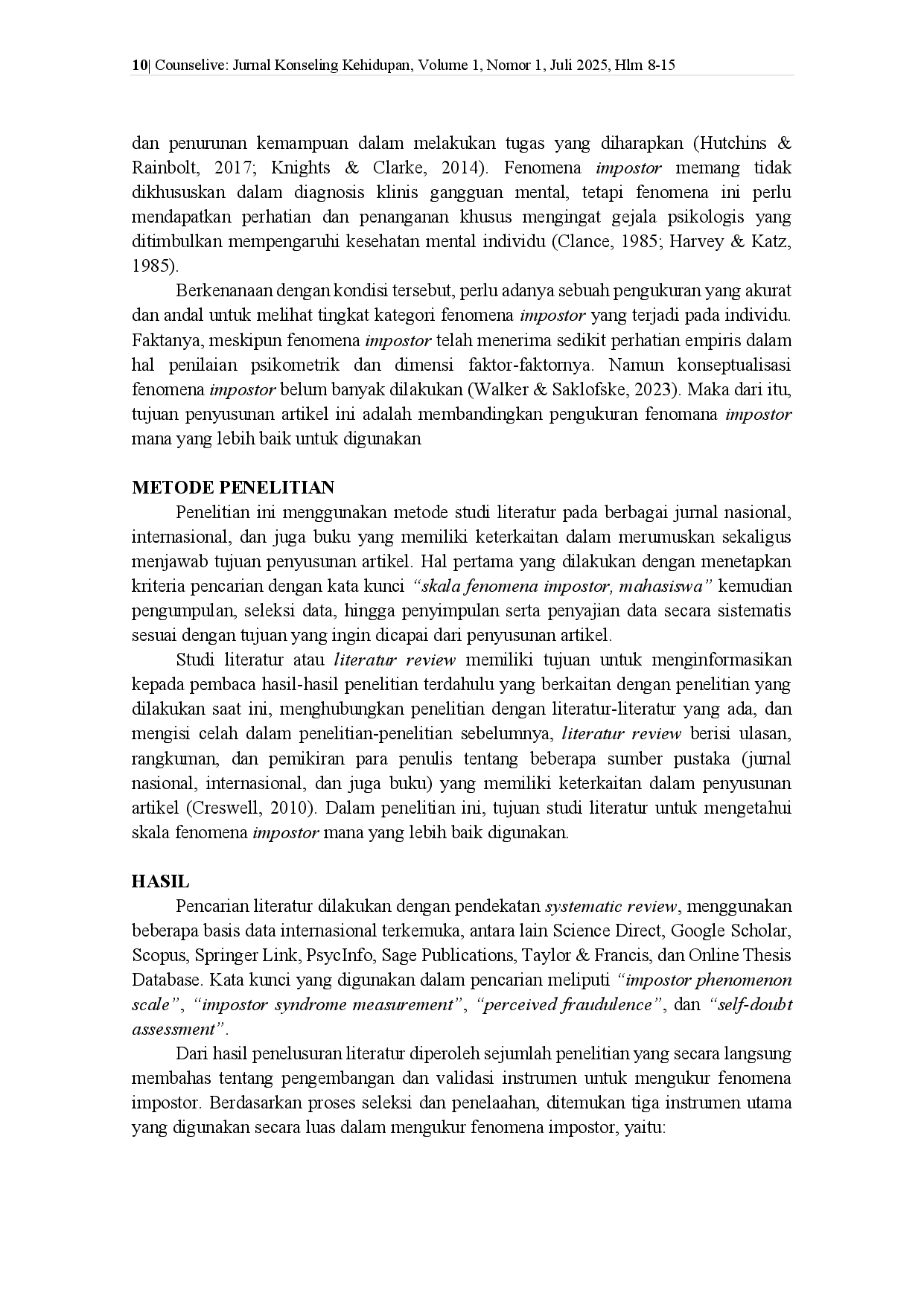 juris Studi Literatur Pengukuran Fenomena Impostor