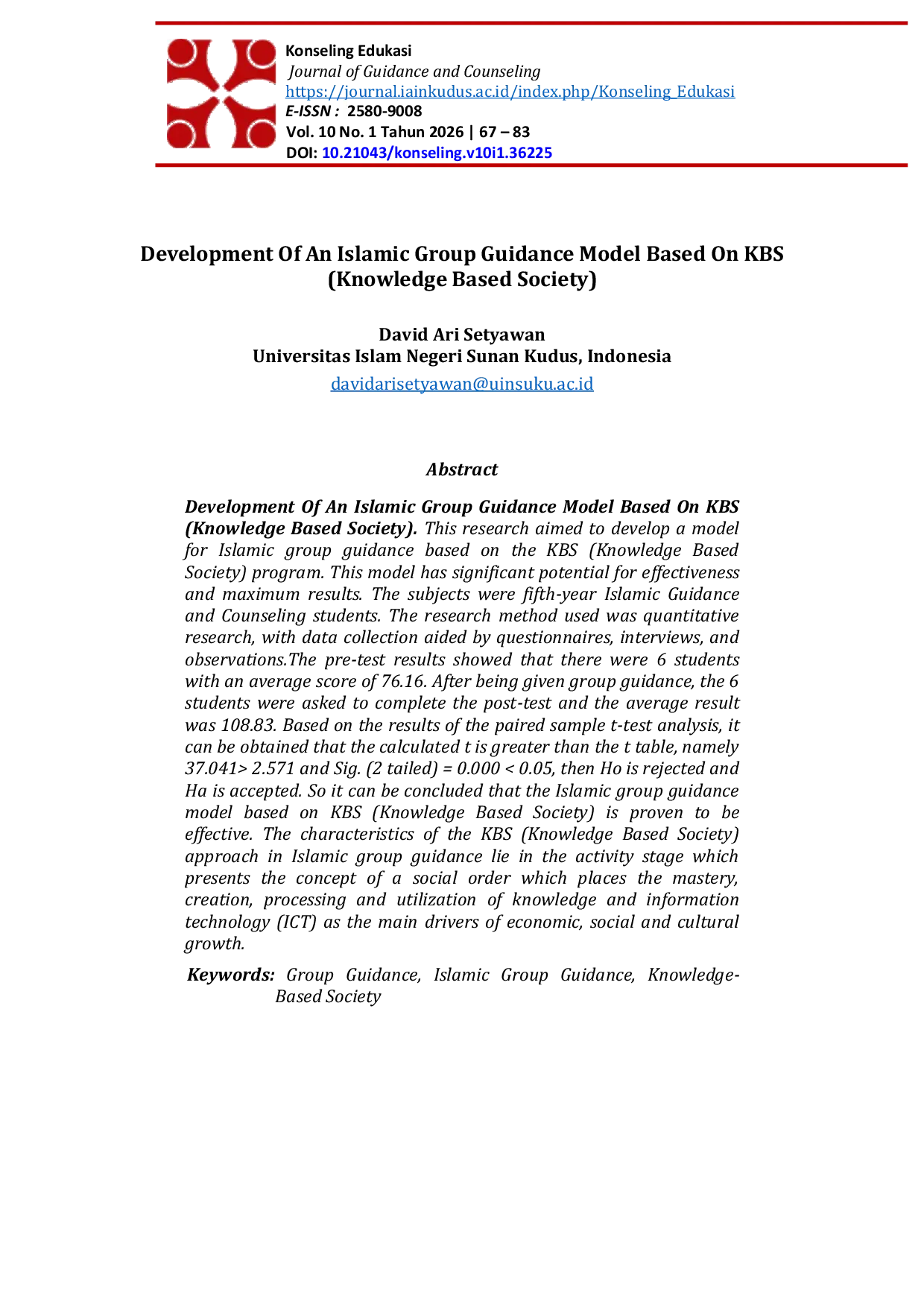 JURIS Development Of An Islamic Group Guidance Model Based On KBS Knowledge Based Society