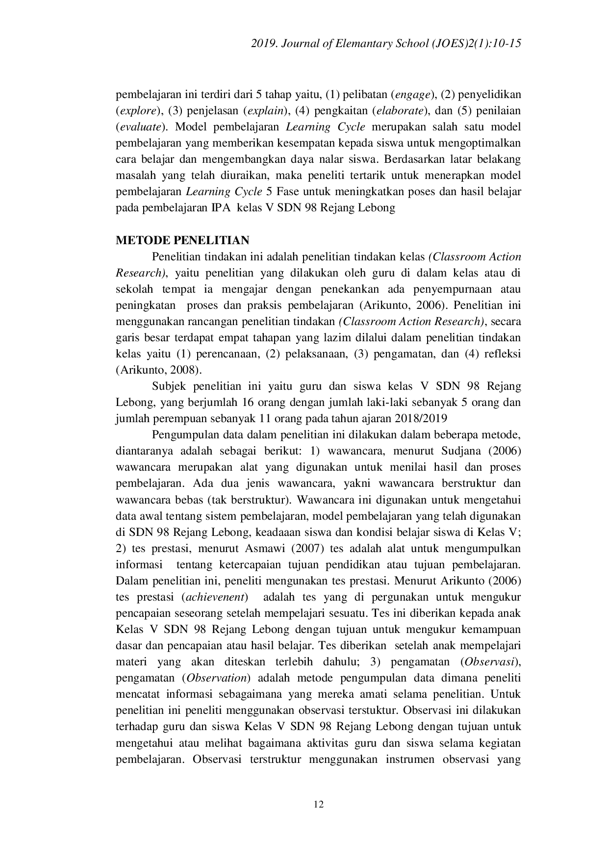 JURIS Penerapan Model Pembelajaran Learning Cycle 5 Fase pada Pembelajaran IPA untuk Meningkatkan Kualitas Proses dan Hasil Belajar