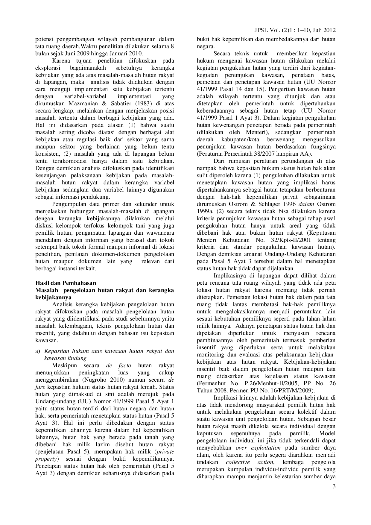 juris Analisis Kebijakan Pengelolaan Hutan Rakyat Untuk Mendorong Fungsi Lindung