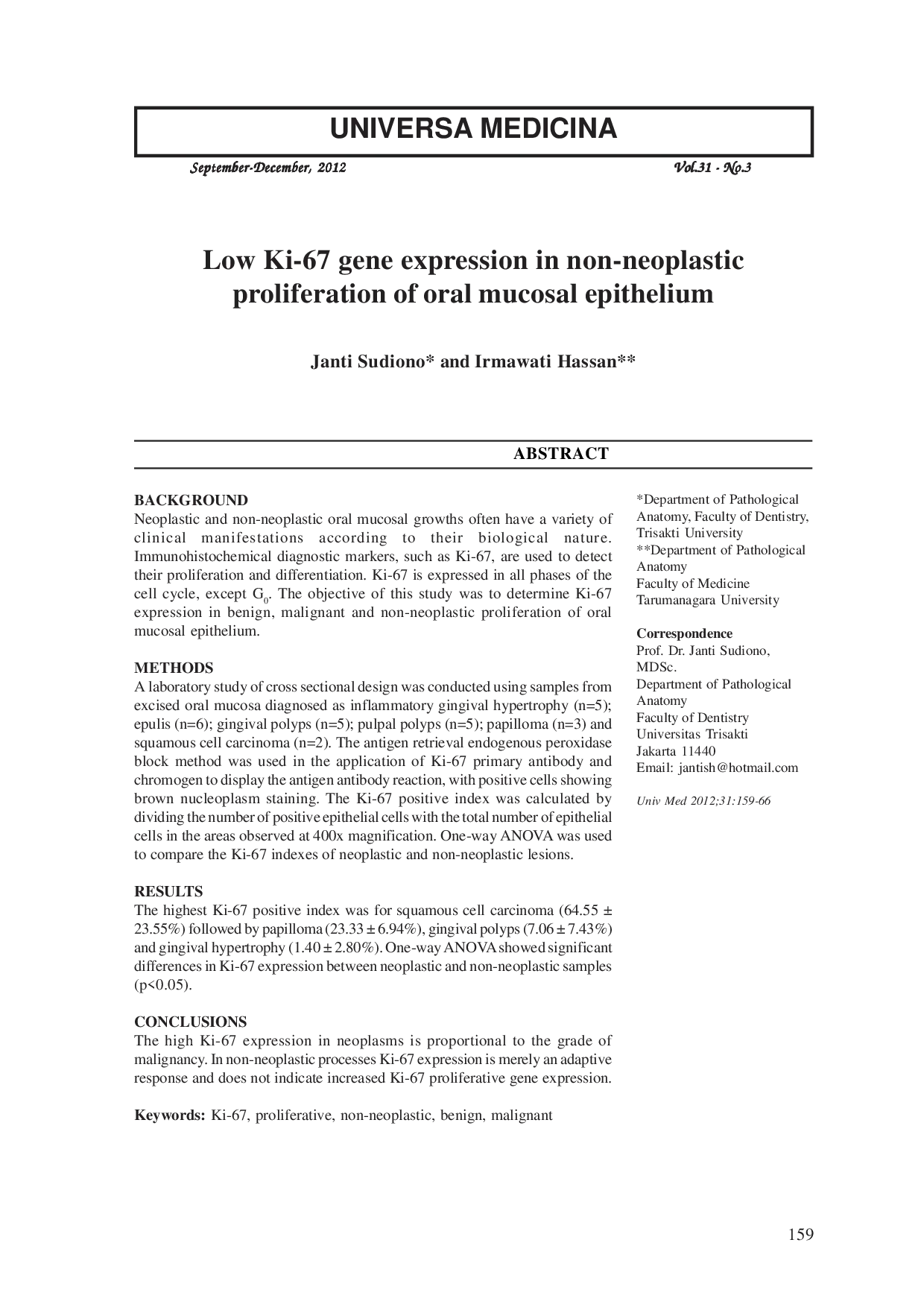 JURIS Low Ki 67 Gene Expression In Non Neoplastic Proliferation Of Oral Mucosal Epithelium