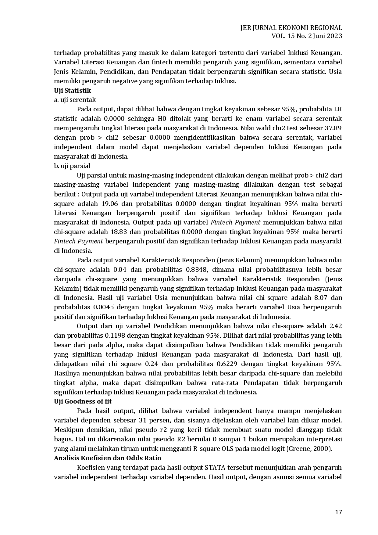 juris Pengaruh Literasi Keuangan Dan Fintech Payment Terhadap Inklusi Keuangan Pada Masyarakat Di Indonesia