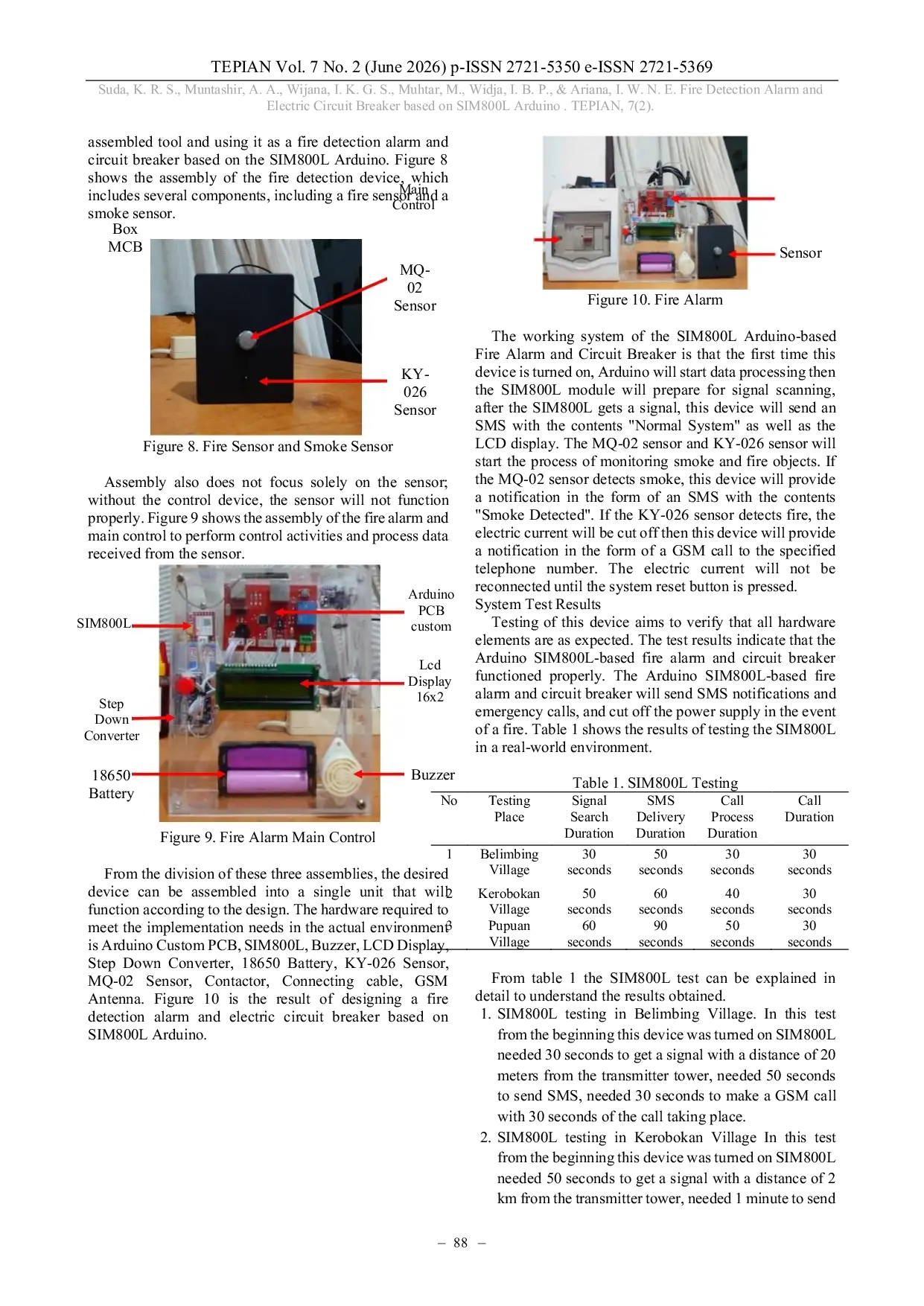 JURIS Fire Detection Alarm and Electric Circuit Breaker based on SIM800L Arduino