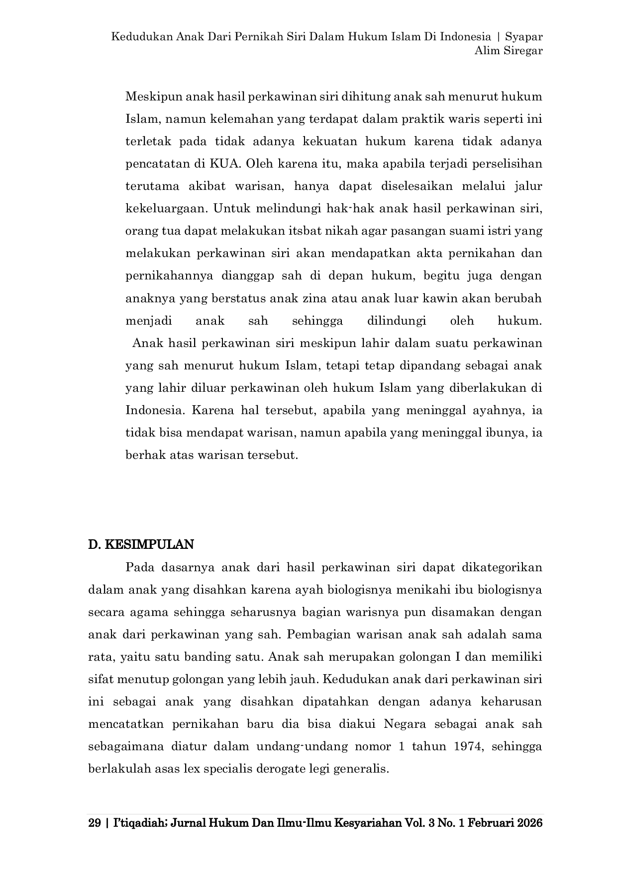 JURIS Kedudukan Anak Dari Pernikah Siri Dalam Hukum Islam Di Indonesia