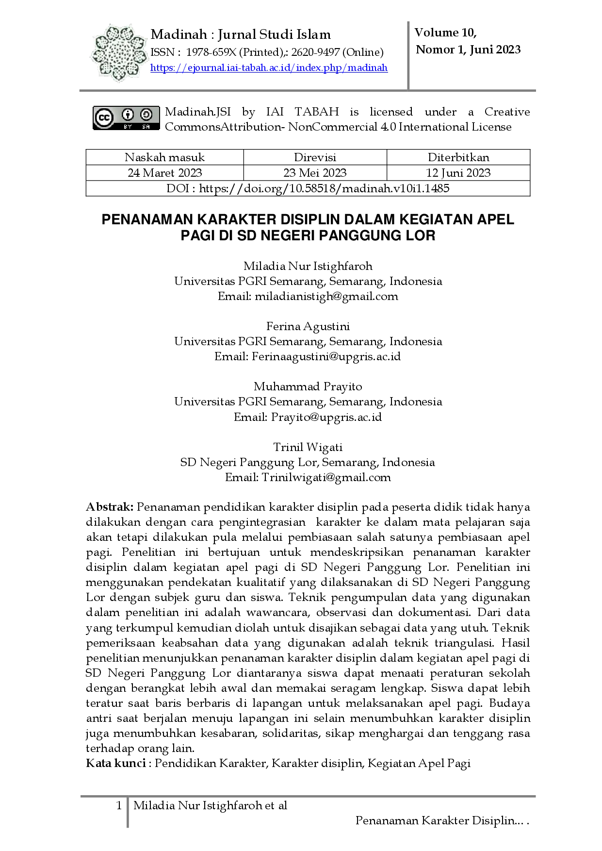 juris Penanaman Karakter Disiplin dalam Kegiatan Apel Pagi di SD Negeri Panggung Lor