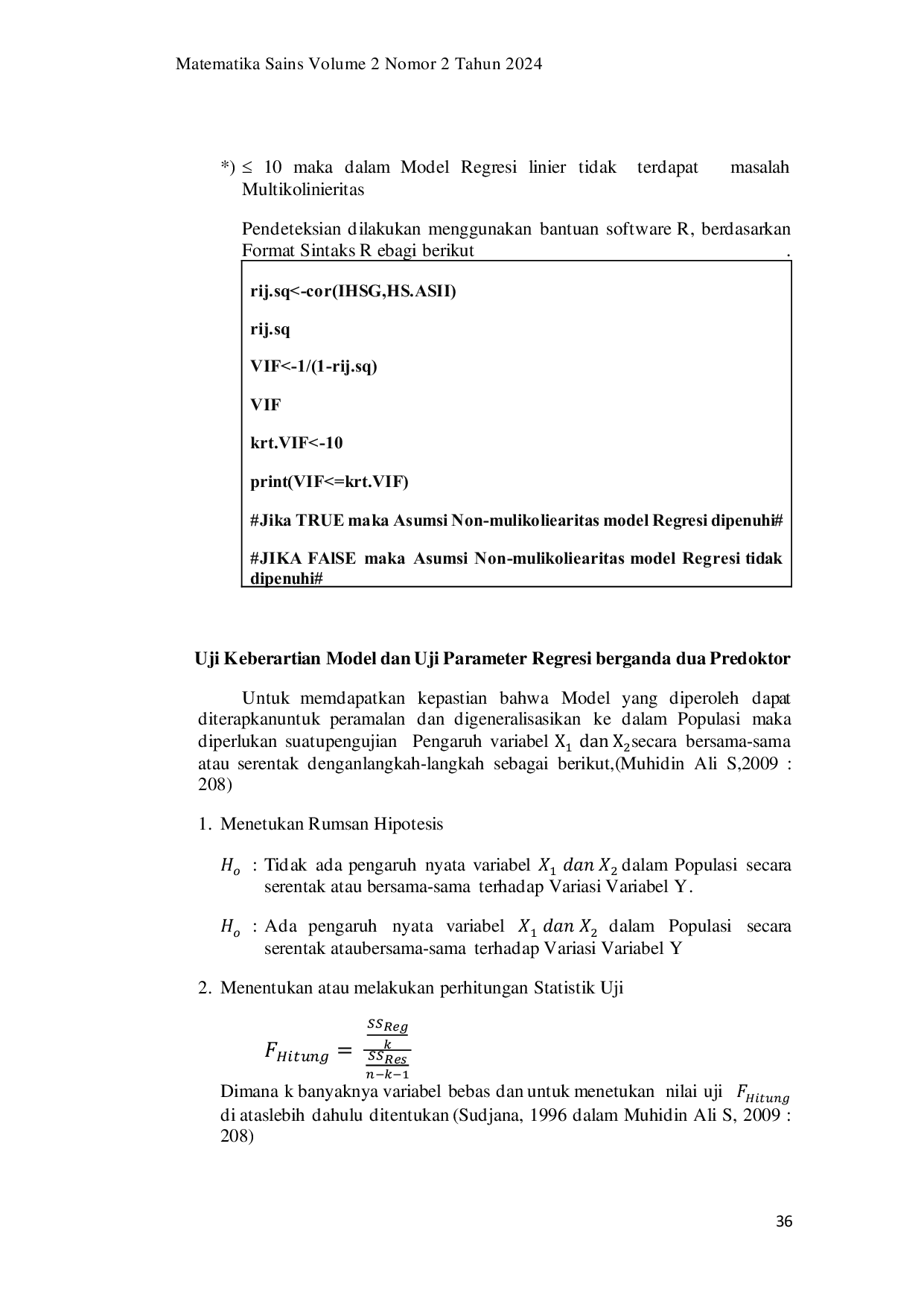 JURIS APLIKASI SOFTWARE R PADA PENDETEKSIAN ASUMSI NORMALITAS DAN MULTIKOLINEARITAS REGRESI LINIER BERGANDA