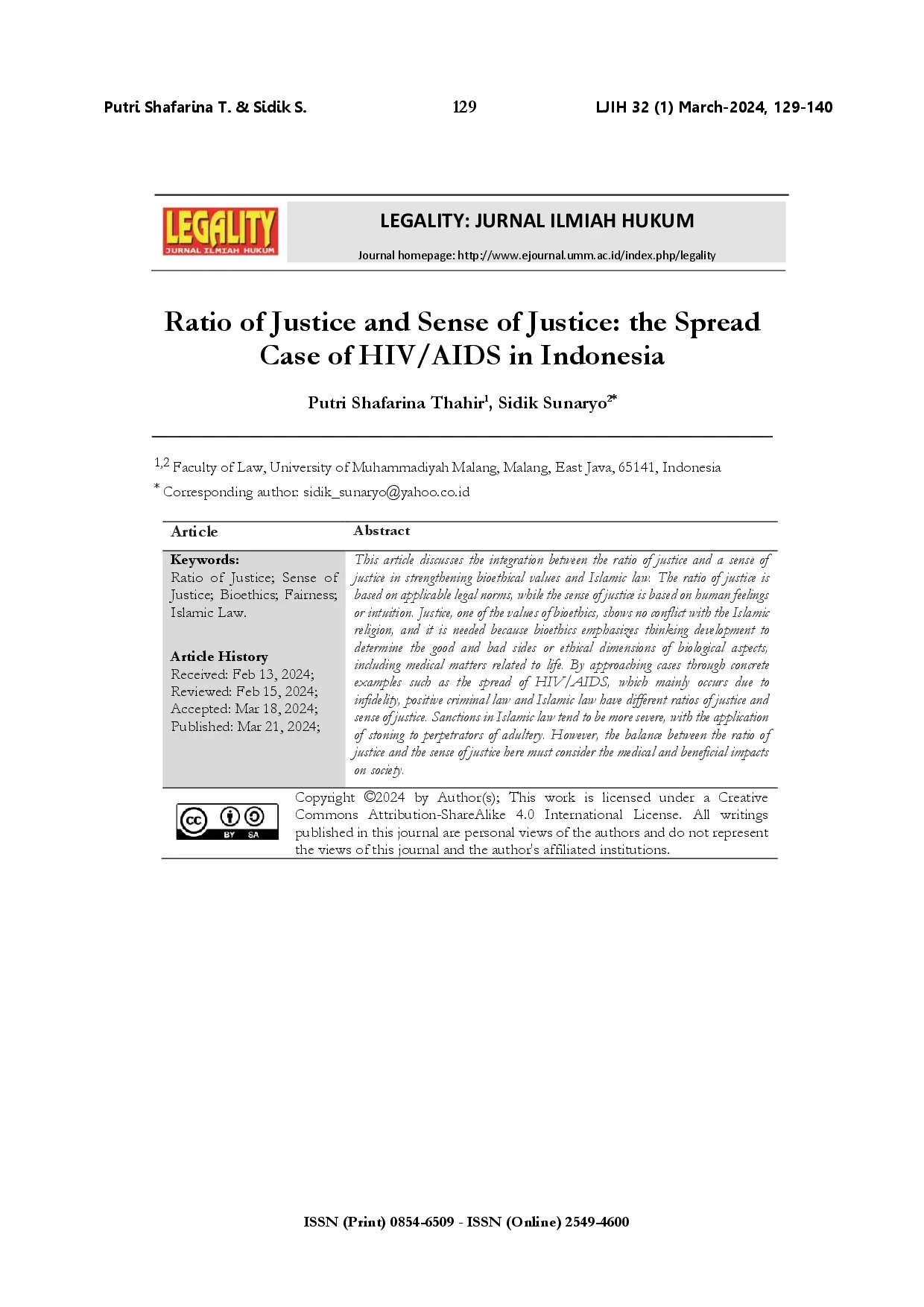 juris Ratio of justice and sense of justice the spread case of HIV AIDS in Indonesia