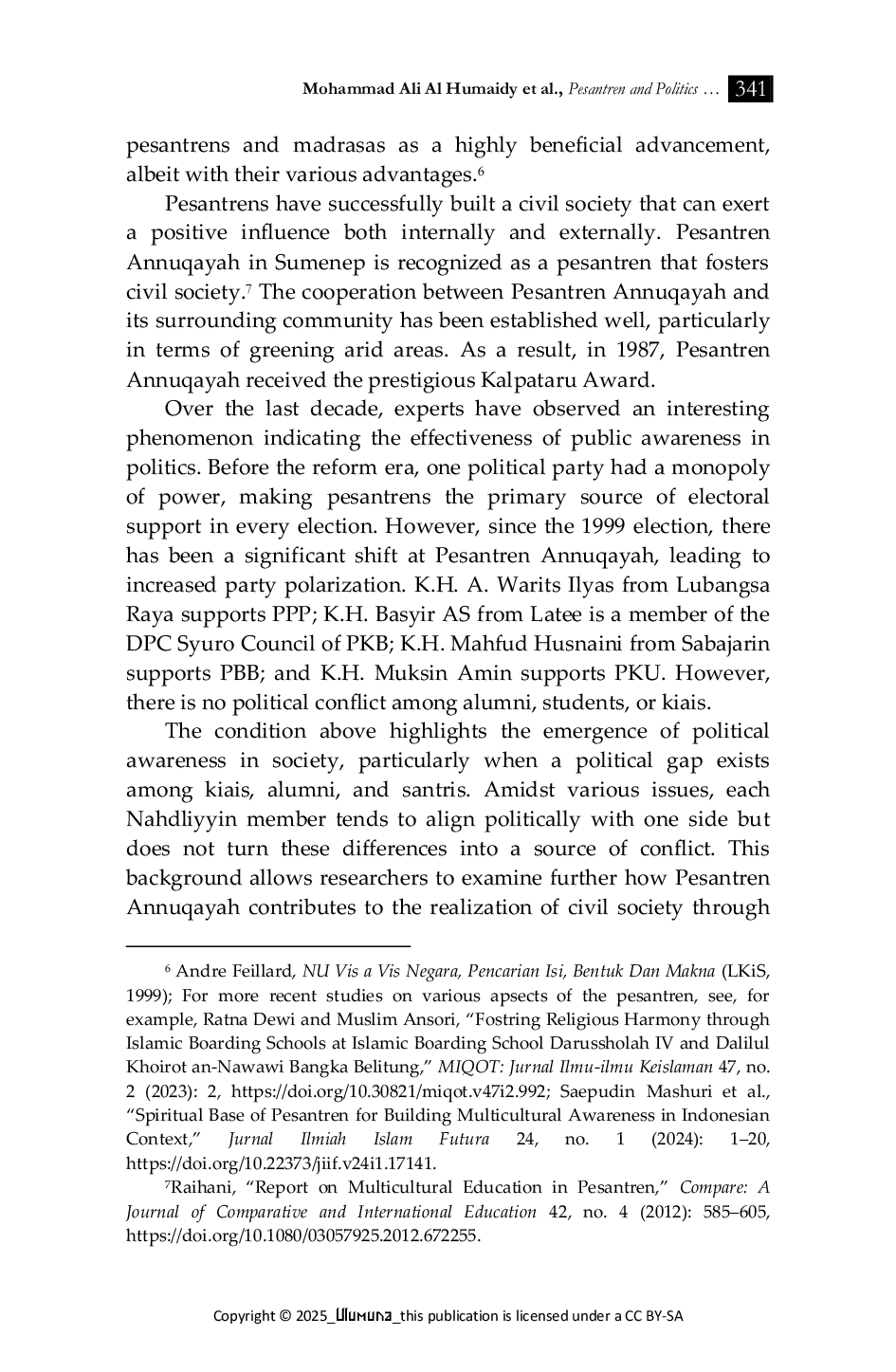 JURIS Pesantren and Politics Fostering Civil Society Oriented Political Consciousness in a Muslim Society