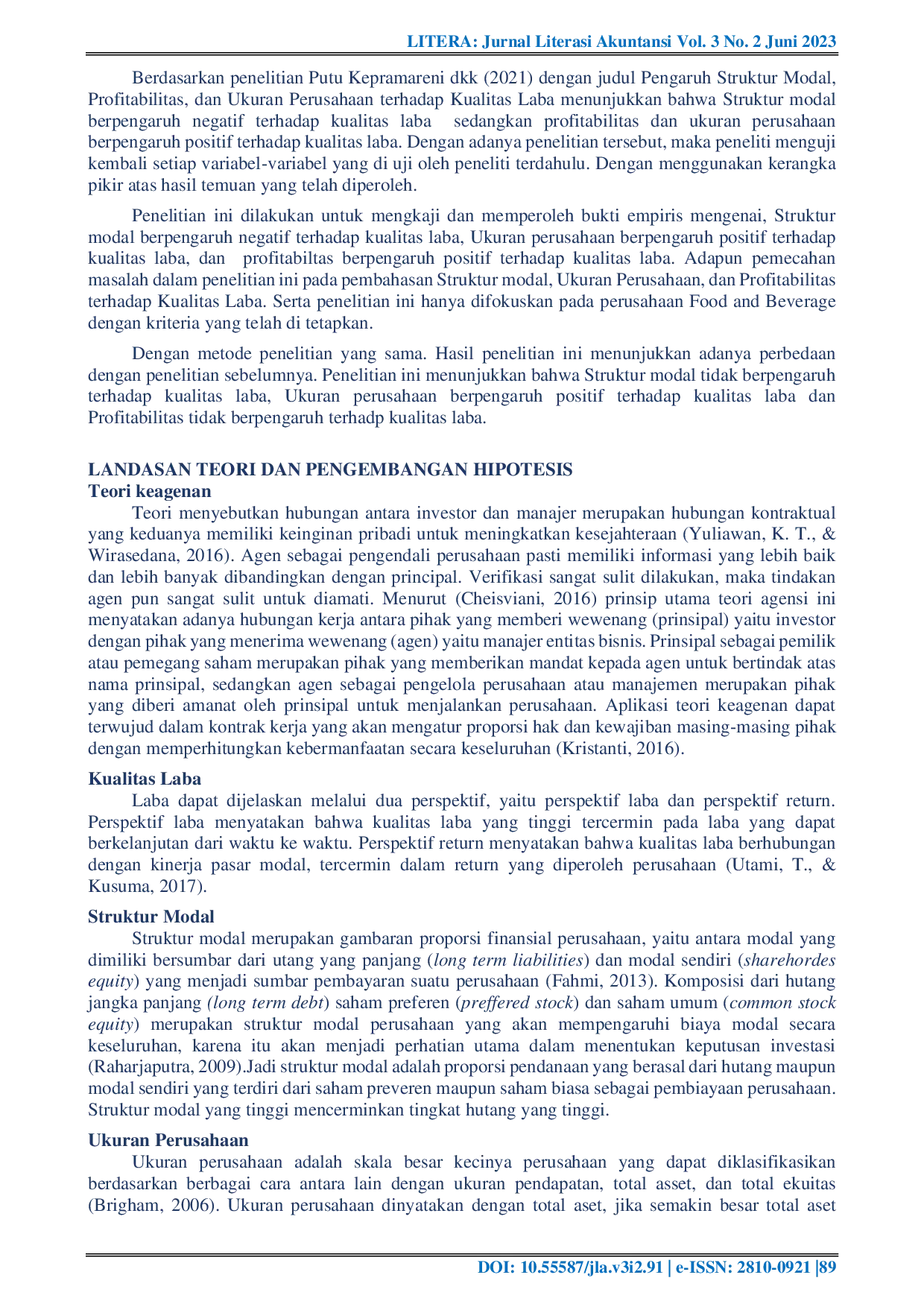 JURIS Pengaruh Struktur Modal Ukuran Perusahaan Dan Profitabilitas Terhadap Kualitas Laba