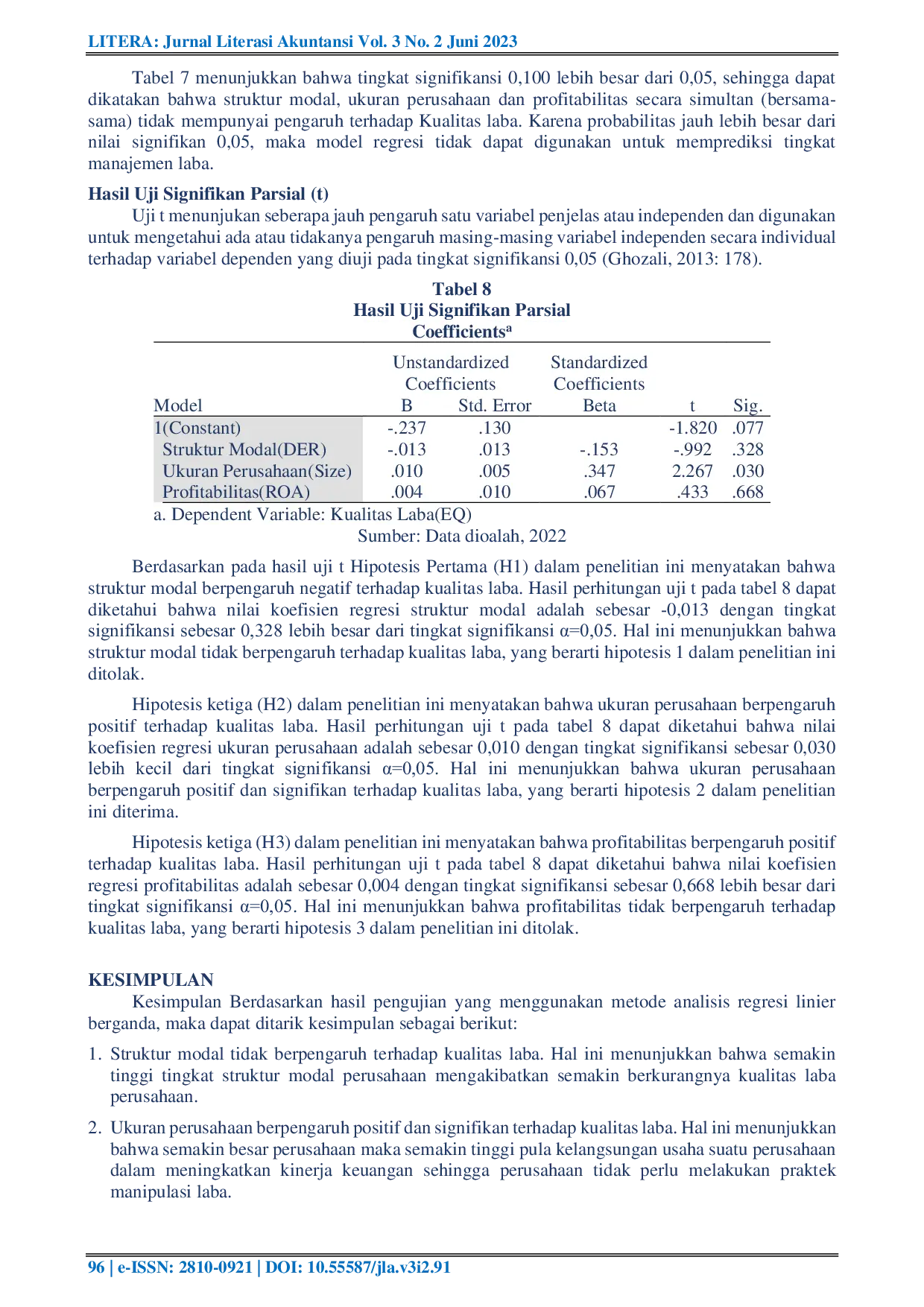 JURIS Pengaruh Struktur Modal Ukuran Perusahaan Dan Profitabilitas Terhadap Kualitas Laba