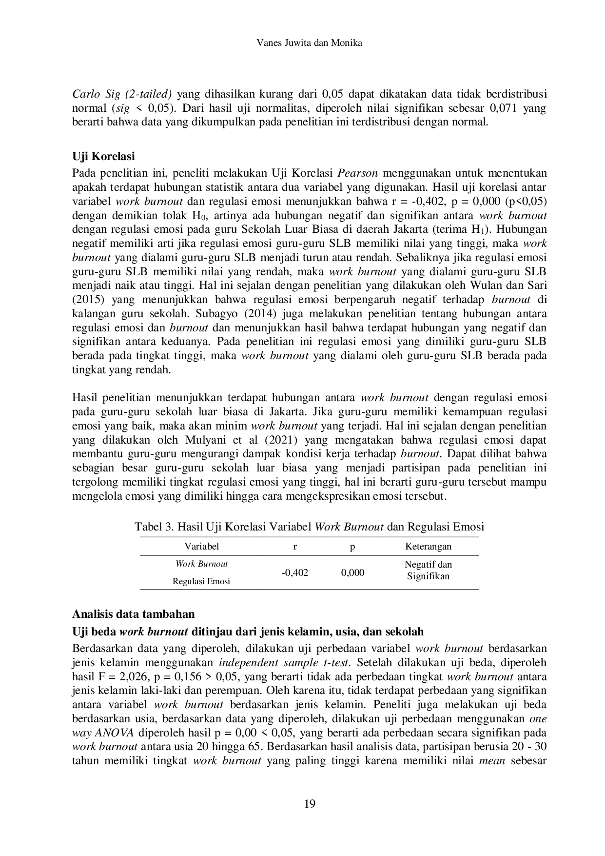 JURIS Hubungan Regulasi Emosi dengan Work Burnout pada Guru Sekolah Luar Biasa