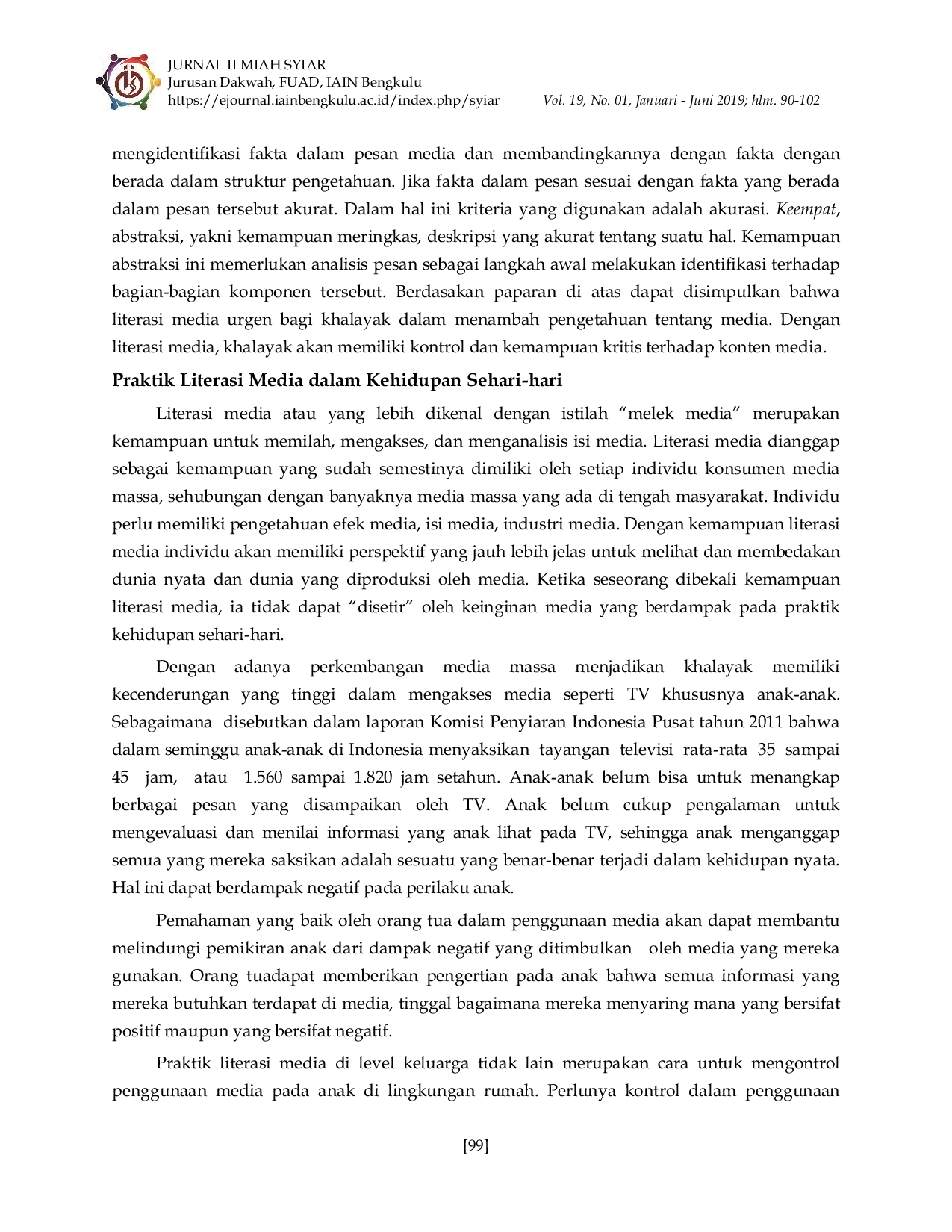 JURIS Literasi Media Khalayak Di Era Keberlimpahan Informasi Di Media Massa