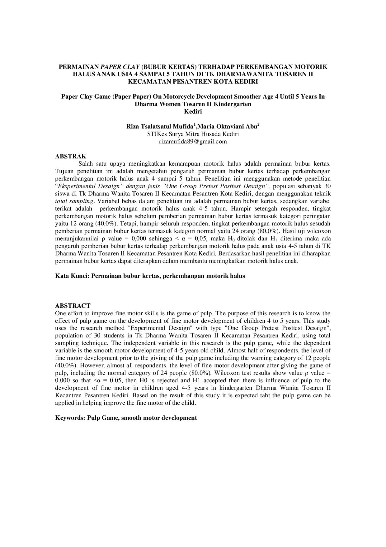 JURIS Paper Clay Game Paper Paper On Motorcycle Development Smoother Age 4 Until 5 Years In Dharma Women Tosaren II Kindergarten Kediri
